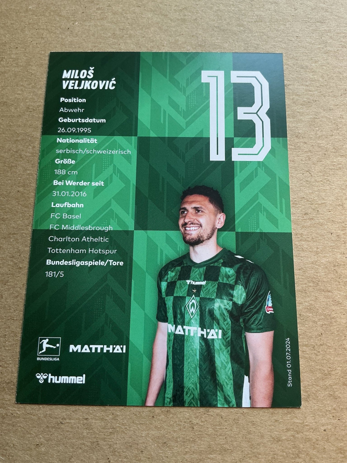 Milos Veljkovic, Serbia 🇷🇸 SV Werder Bremen 2024/25 hand signed - Autographs-World