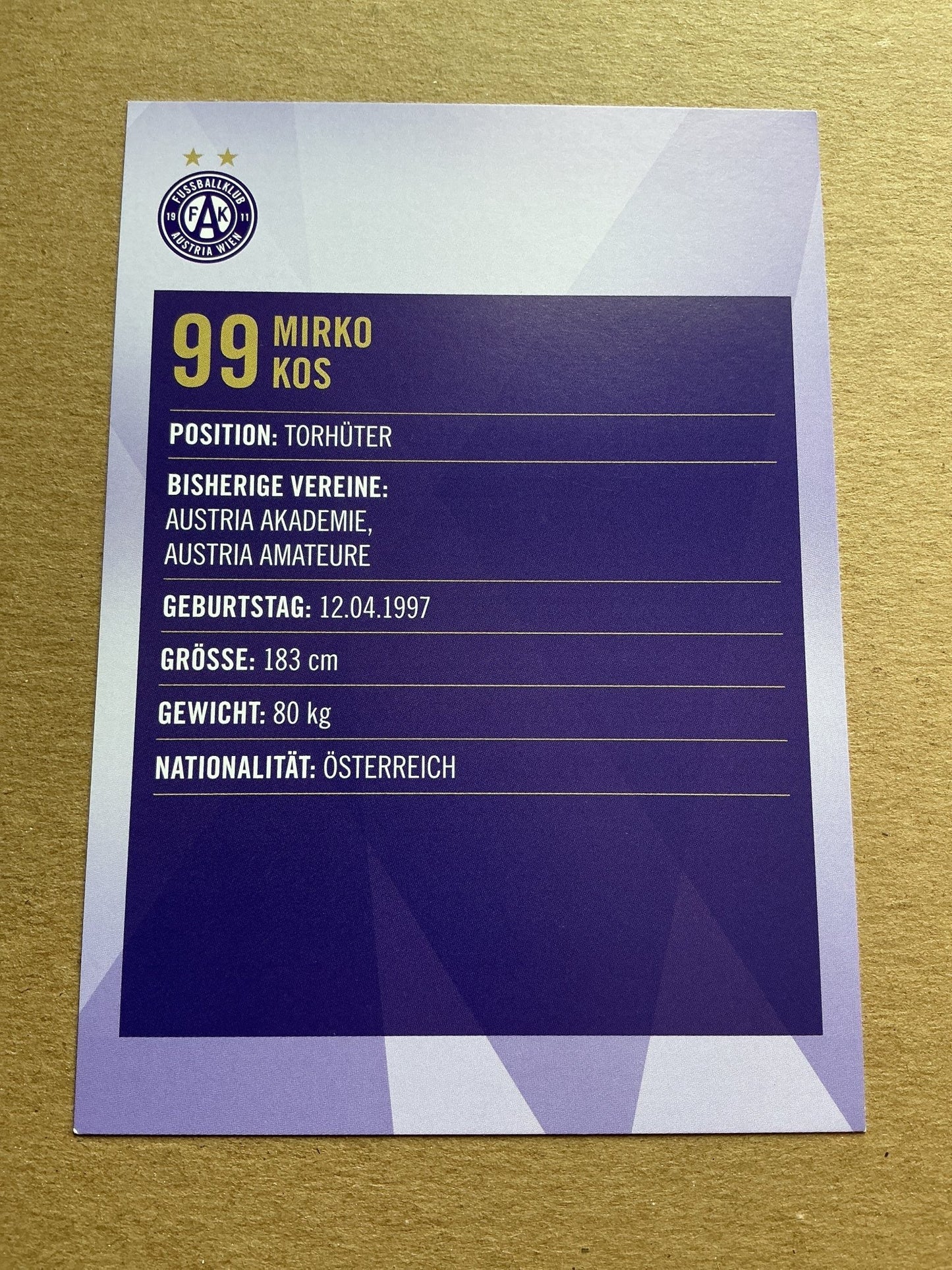 Mirko Kos, Austria 🇦🇹 Austria Wien 2019/20 hand signed - Autographs-World