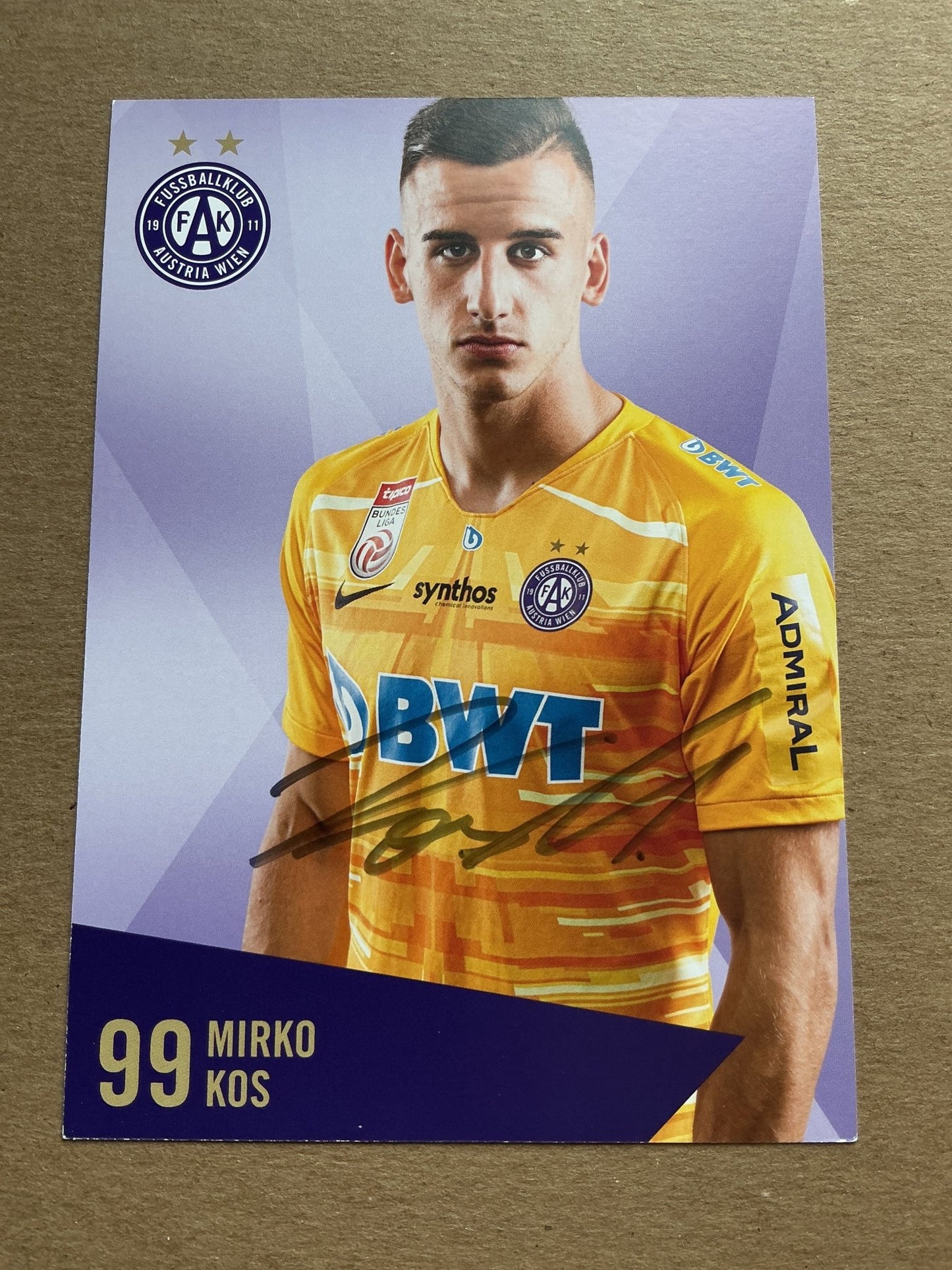 Mirko Kos, Austria 🇦🇹 Austria Wien 2019/20 hand signed - Autographs-World