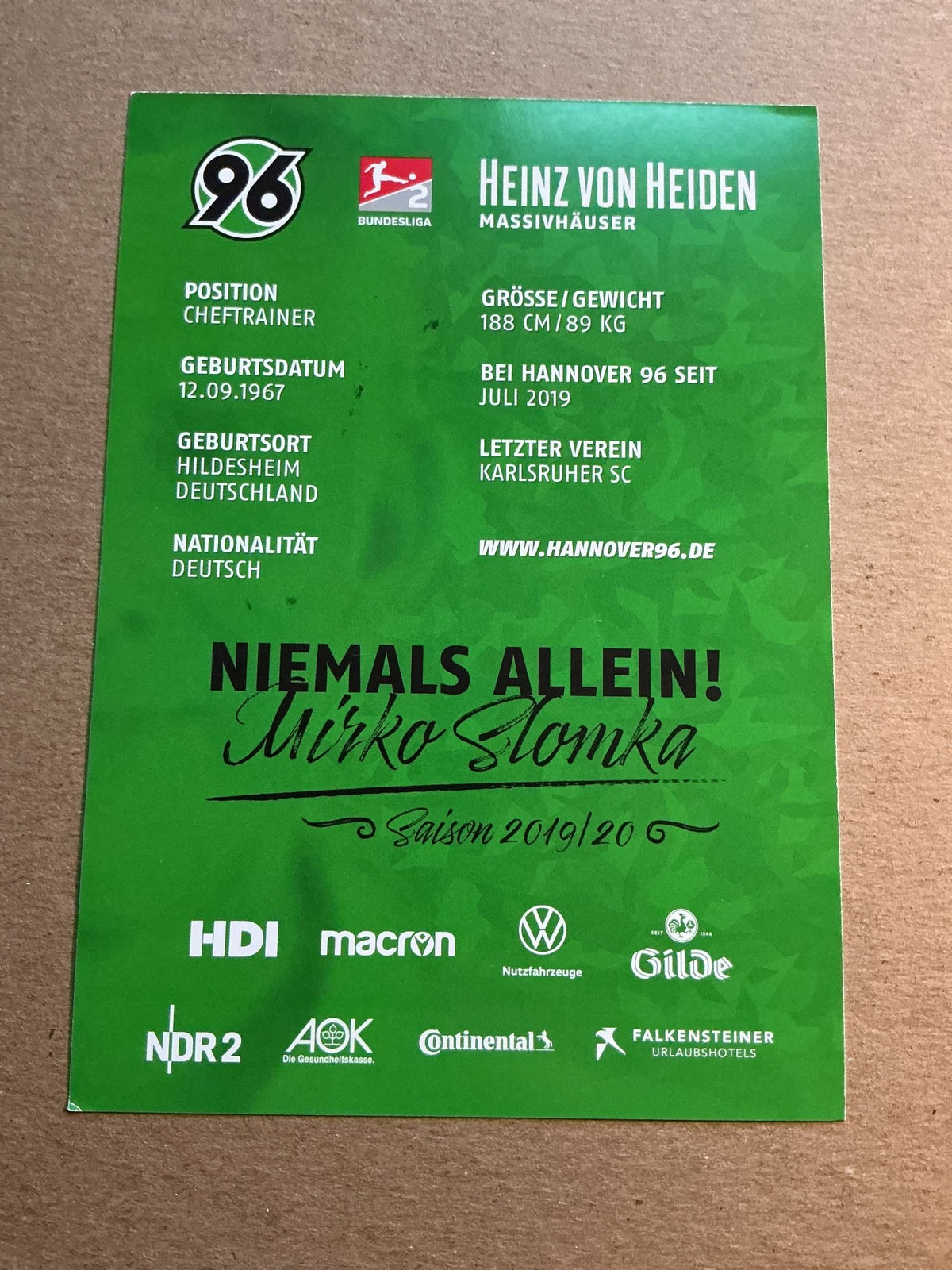 Mirko Slomka, Germany 🇩🇪 Hannover 96 2019/20 hand signed - Autographs-World