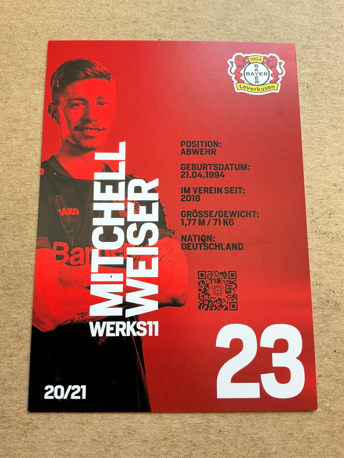 Mitchell Weiser, Germany 🇩🇪 Bayer 04 Leverkusen 2020/21 hand signed - Autographs-World