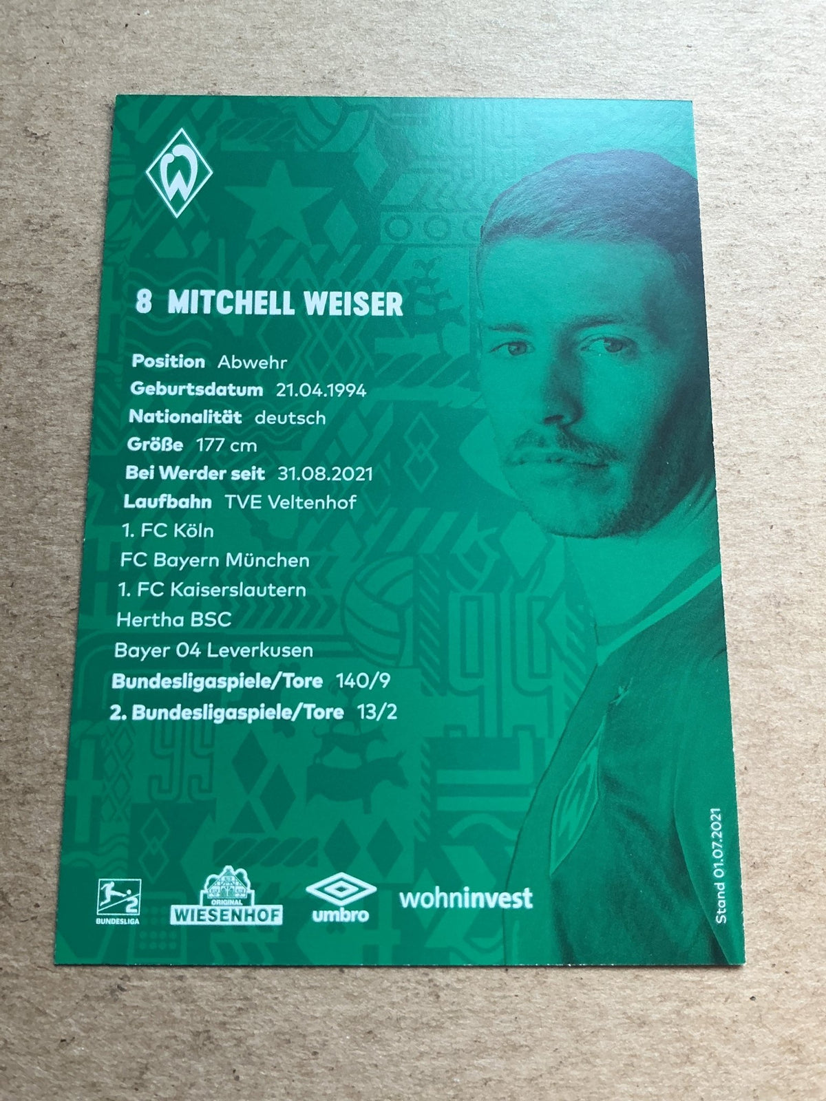 Mitchell Weiser, Germany 🇩🇪 SV Werder Bremen 2021/22 hand signed - Autographs-World