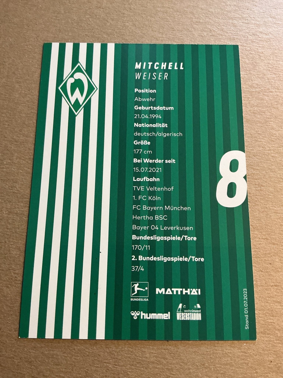 Mitchell Weiser, Germany 🇩🇪 SV Werder Bremen 2023/24 hand signed - Autographs-World