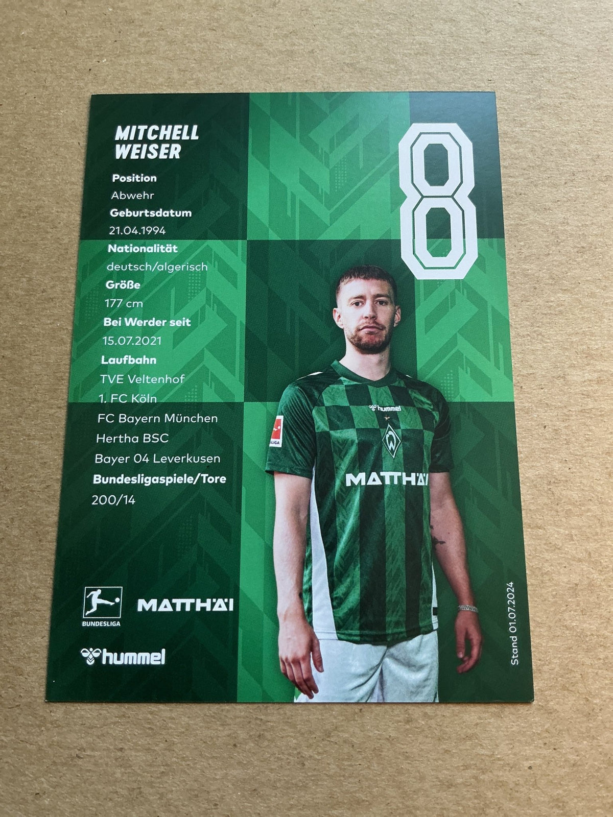 Mitchell Weiser, Germany 🇩🇪 SV Werder Bremen 2024/25 hand signed - Autographs-World