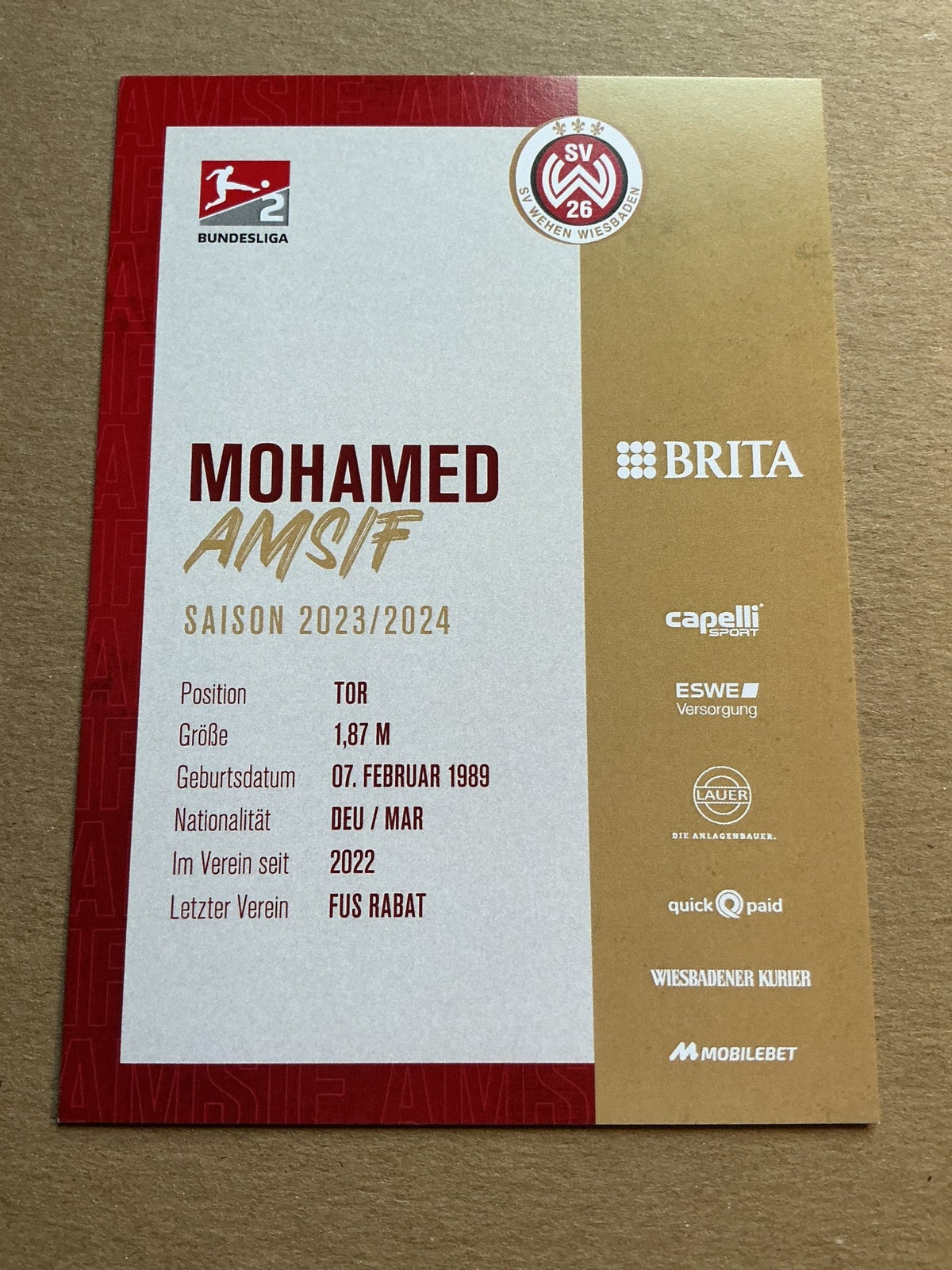 Mohamed Amsif, Morocco 🇲🇦 SV Wehen Wiesbaden 2023/24 hand signed - Autographs-World