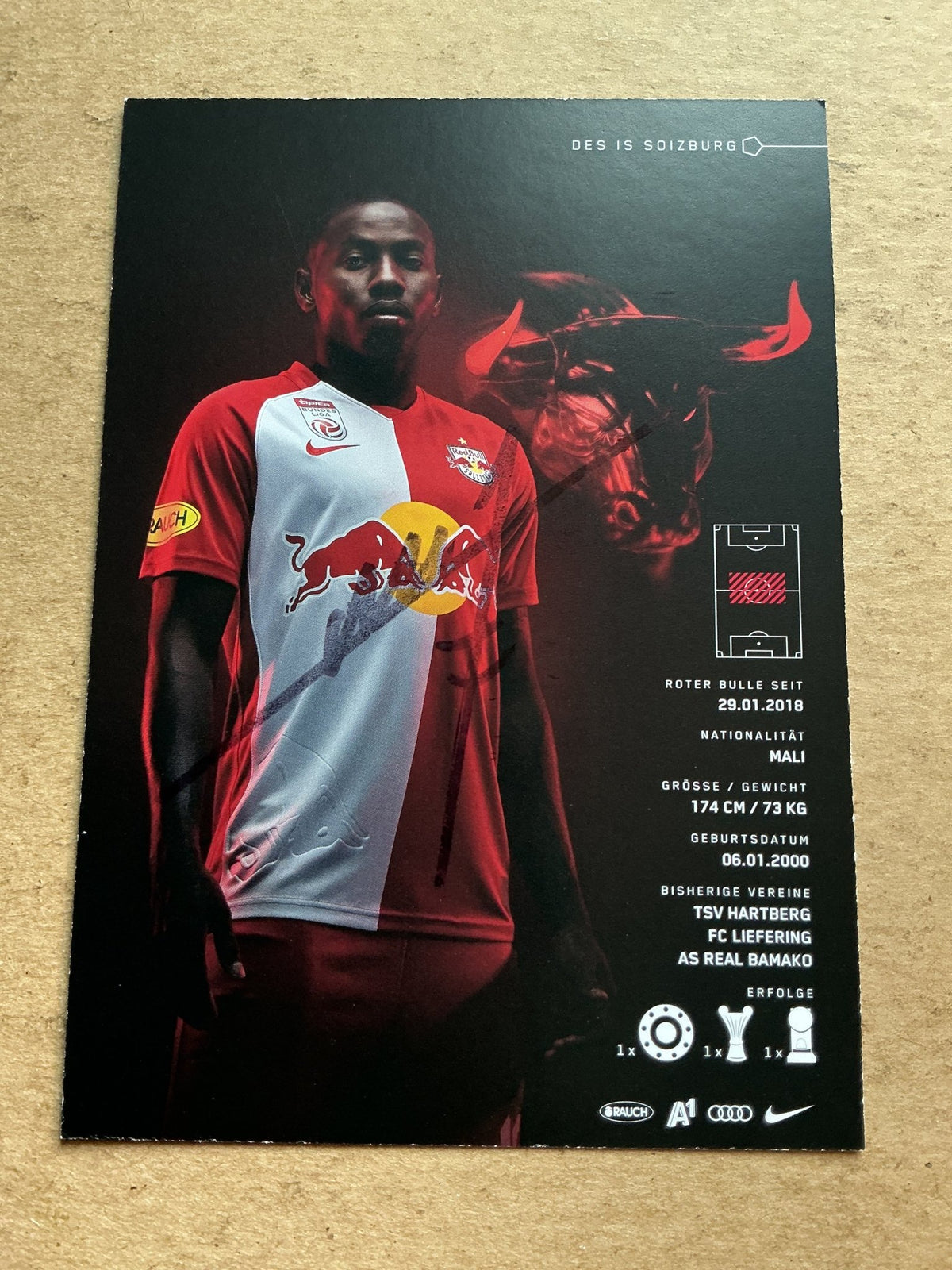 Mohamed Camara, Mali 🇲🇱 Red Bull Salzburg 2020/21 hand signed - Autographs-World