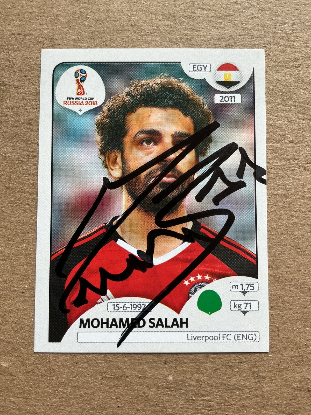 Mohamed Salah, Egypt 🇪🇬 FIFA World Cup 2018 Panini hand signed - Autographs-World