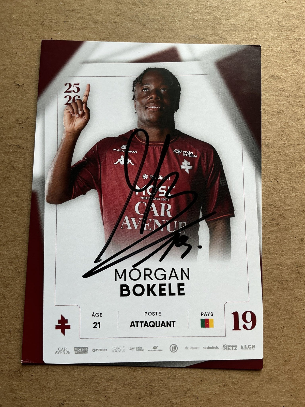 Morgan Bokele, Cameroon 🇨🇲 FC Metz 2025/26 hand signed - Autographs-World