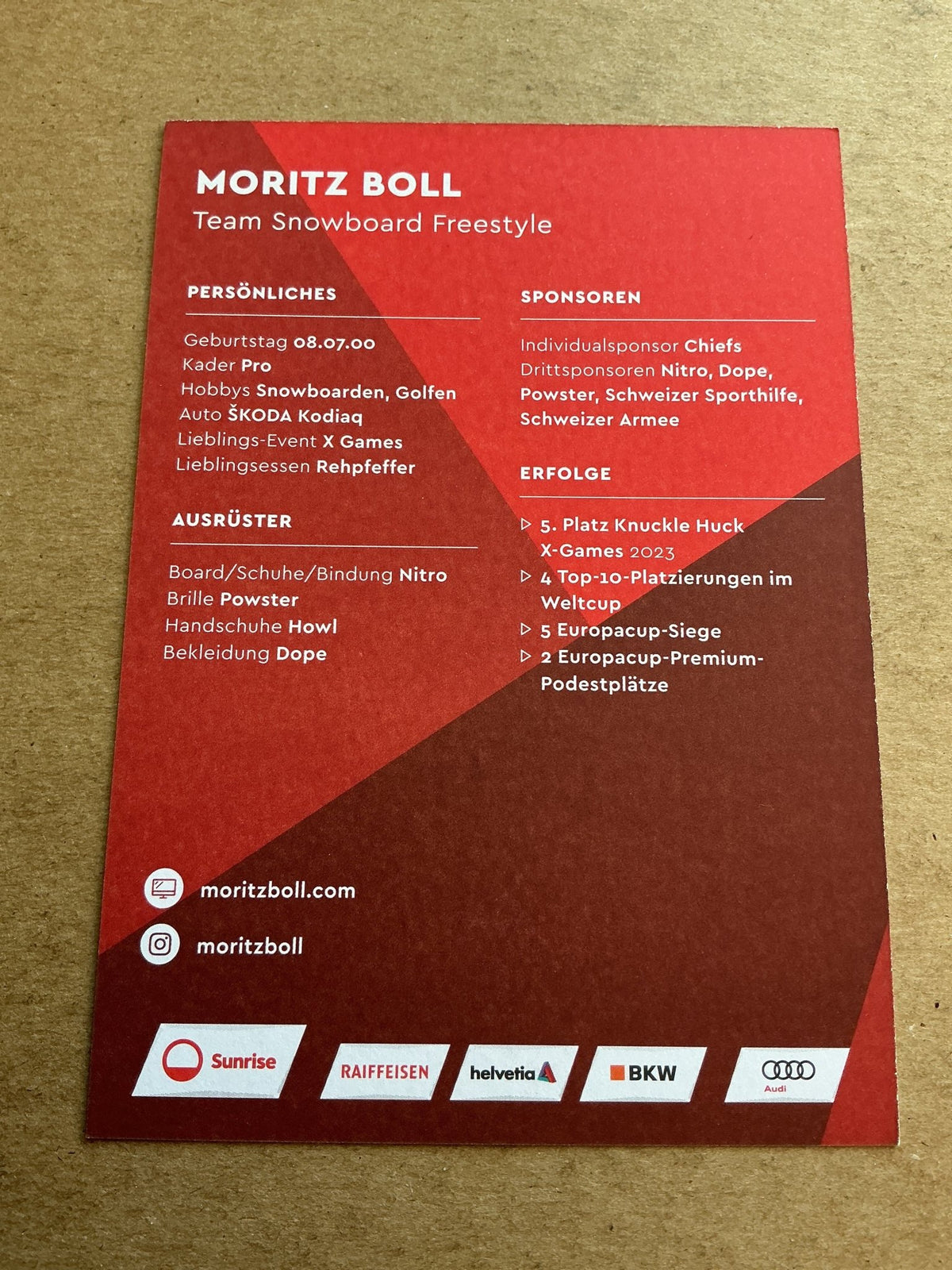 Moritz Boll, Switzerland 🇨🇭 Snowboard Winter 2023/24 hand signed - Autographs-World