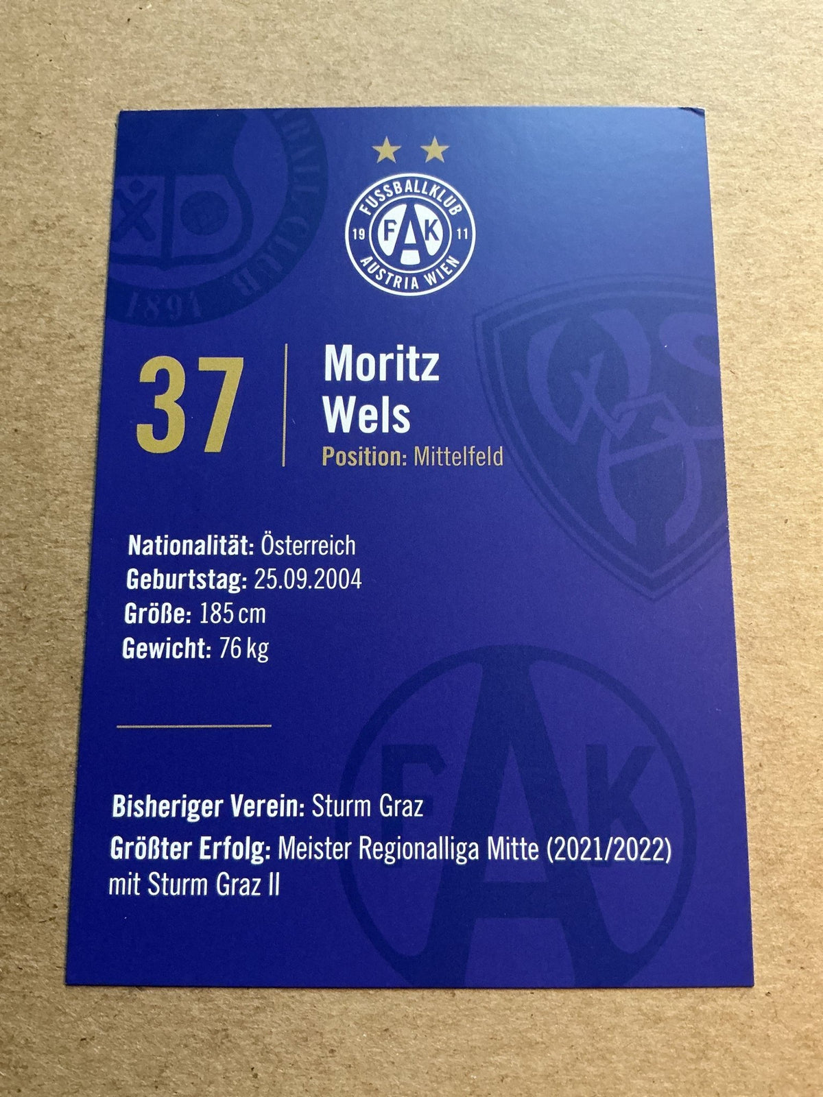 Moritz Wels, Austria 🇦🇹 FK Austria Wien 2023/24 hand signed - Autographs-World