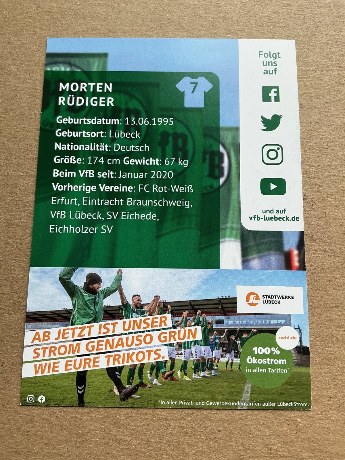 Morten Rüdiger, Germany 🇩🇪 VfB Lübeck 2020/21 hand signed - Autographs-World