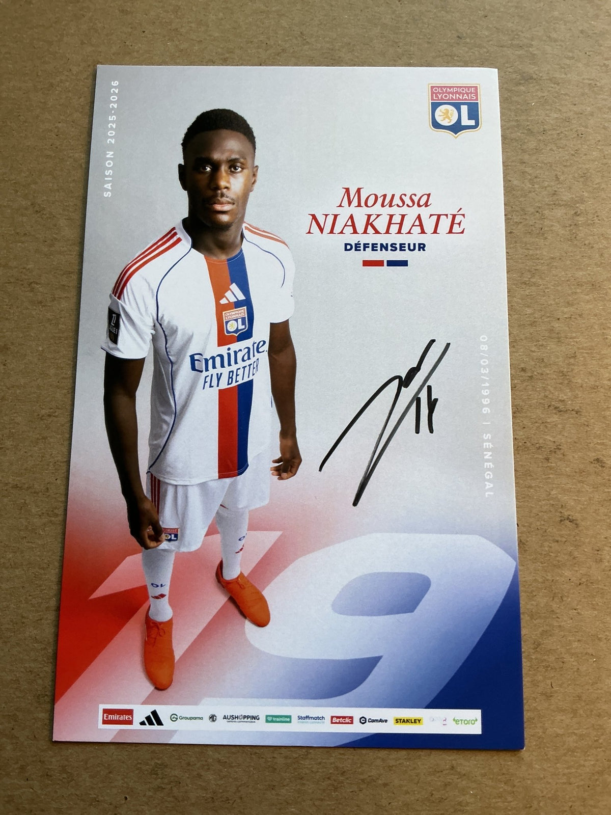 Moussa Niakhaté, Senegal 🇸🇳 Olympique Lyon 2025/26 hand signed - Autographs-World
