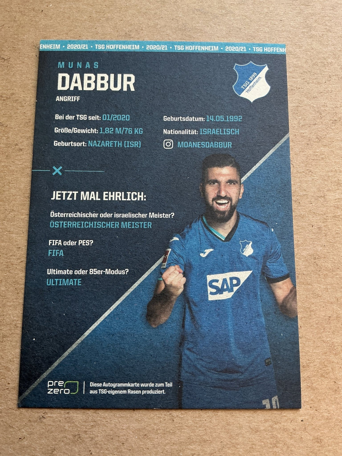 Munas Dabbur, Israel 🇮🇱 TSG 1899 Hoffenheim 2020/21 hand signed - Autographs-World