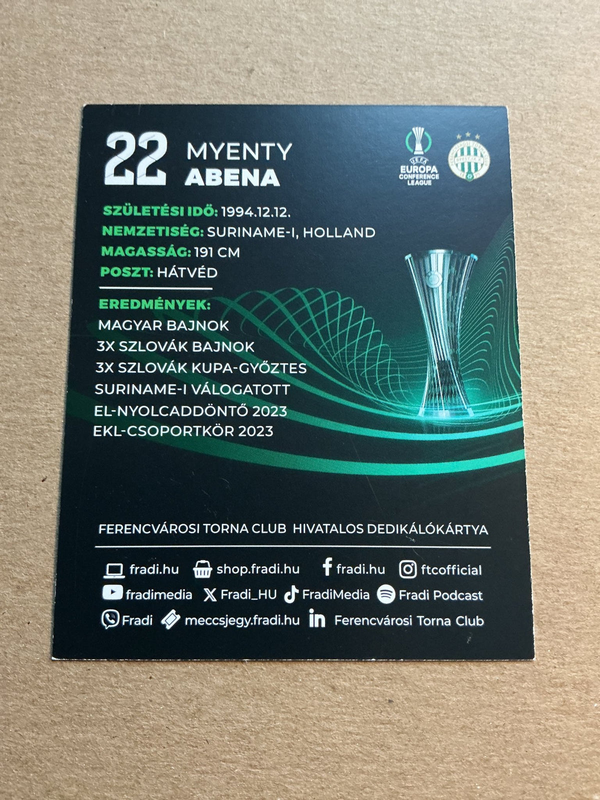 Myenty Abena, Suriname 🇸🇷 Ferencváros TC 2023/24 hand signed - Autographs-World