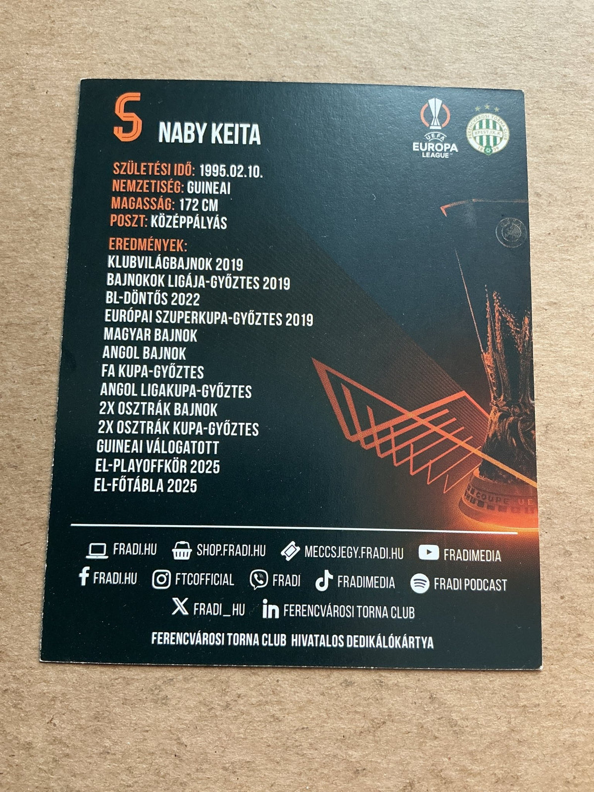 Naby Keita, Guinea 🇬🇳 Ferencvaros 2025/26 hand signed - Autographs-World