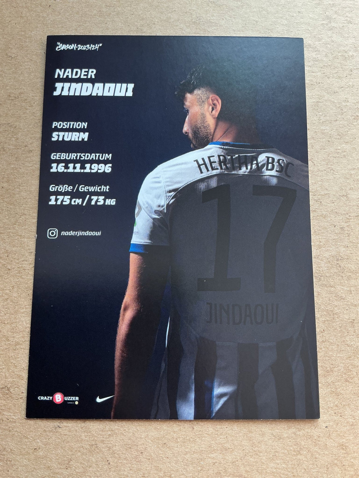 Nader El-Jindaoui, Germany 🇩🇪 Hertha BSC Berlin 2023/24 hand signed - Autographs-World