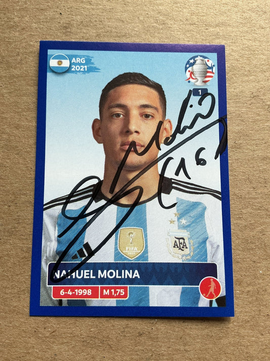 Nahuel Molina, Argentina 🇦🇷 Copa America 2024 Panini hand signed - Autographs-World