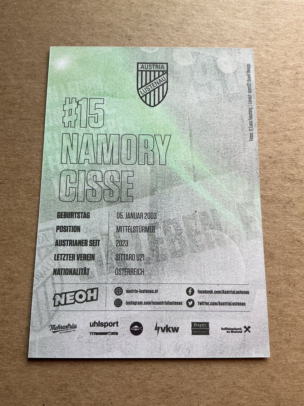 Namory Cisse, Austria 🇦🇹 SC Austria Lustenau 2023/24 hand signed - Autographs-World
