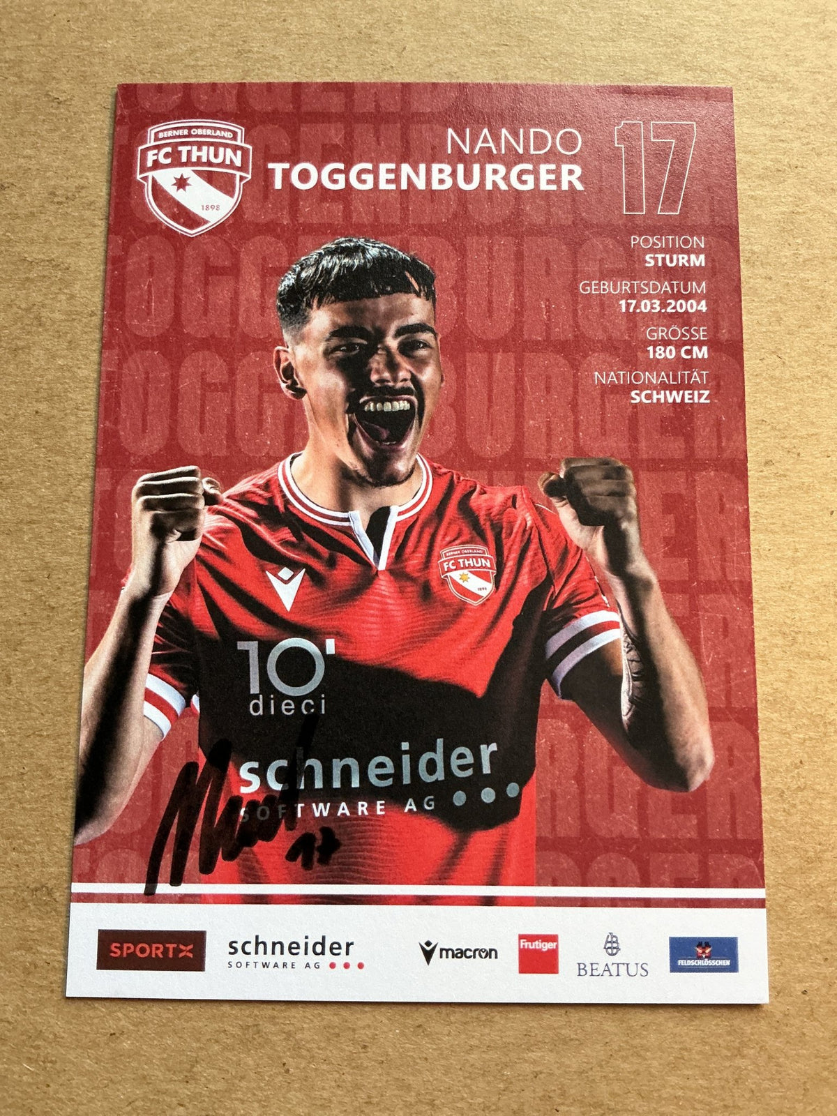 Nando Toggenburger, Switzerland 🇨🇭 FC Thun 2023/24 hand signed - Autographs-World