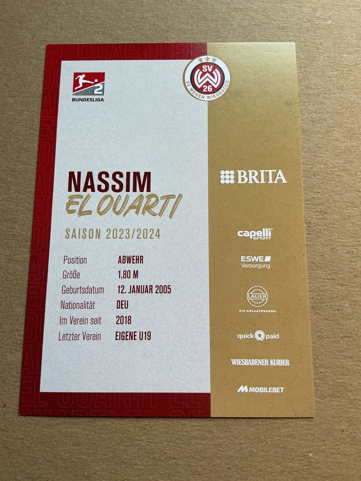 Nassim El Ouarti, Germany 🇩🇪 SV Wehen Wiesbaden 2023/24 hand signed - Autographs-World