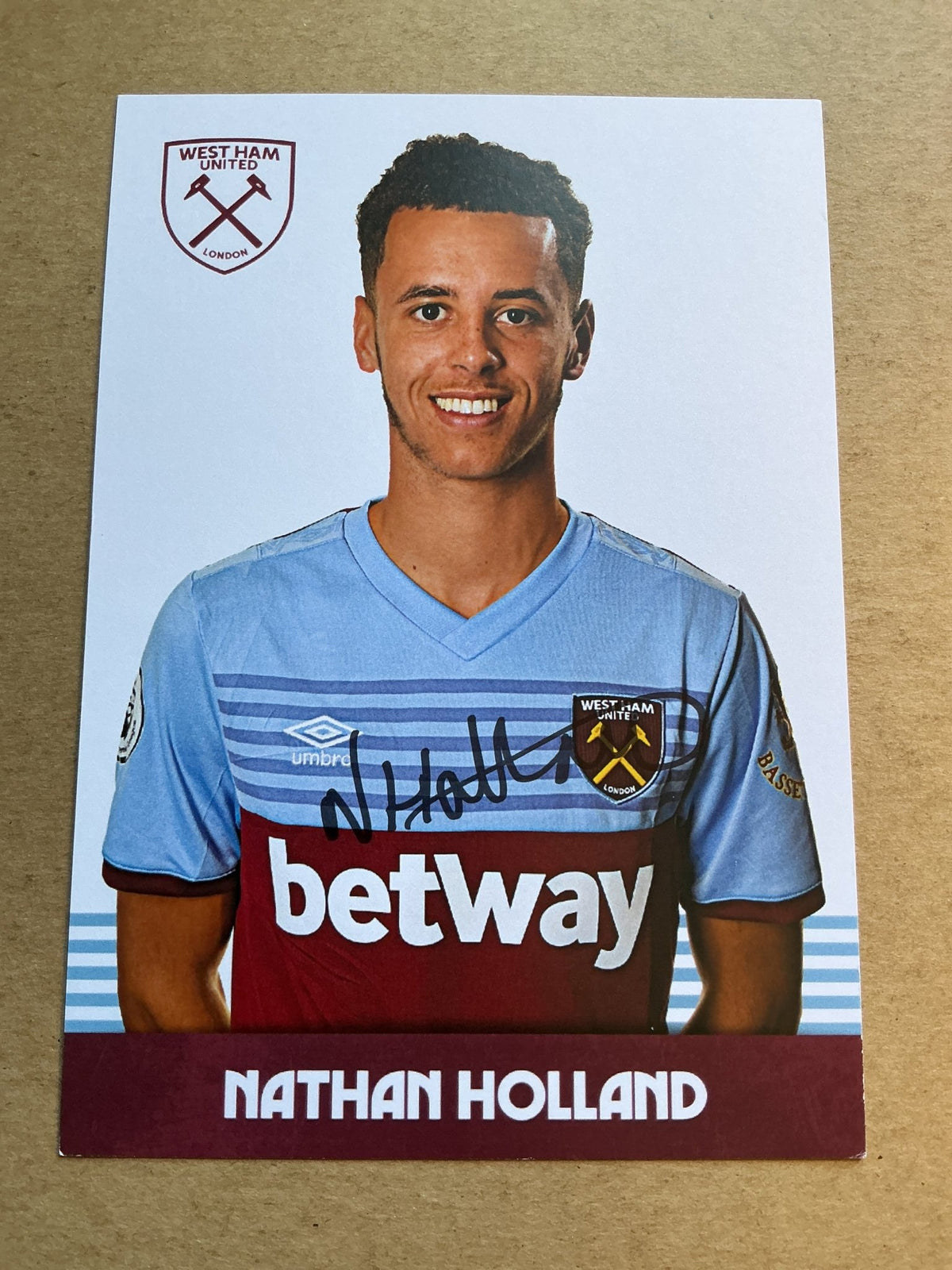 Nathan Holland, England 🏴󠁧󠁢󠁥󠁮󠁧󠁿 West Ham United 2019/20 hand signed - Autographs-World