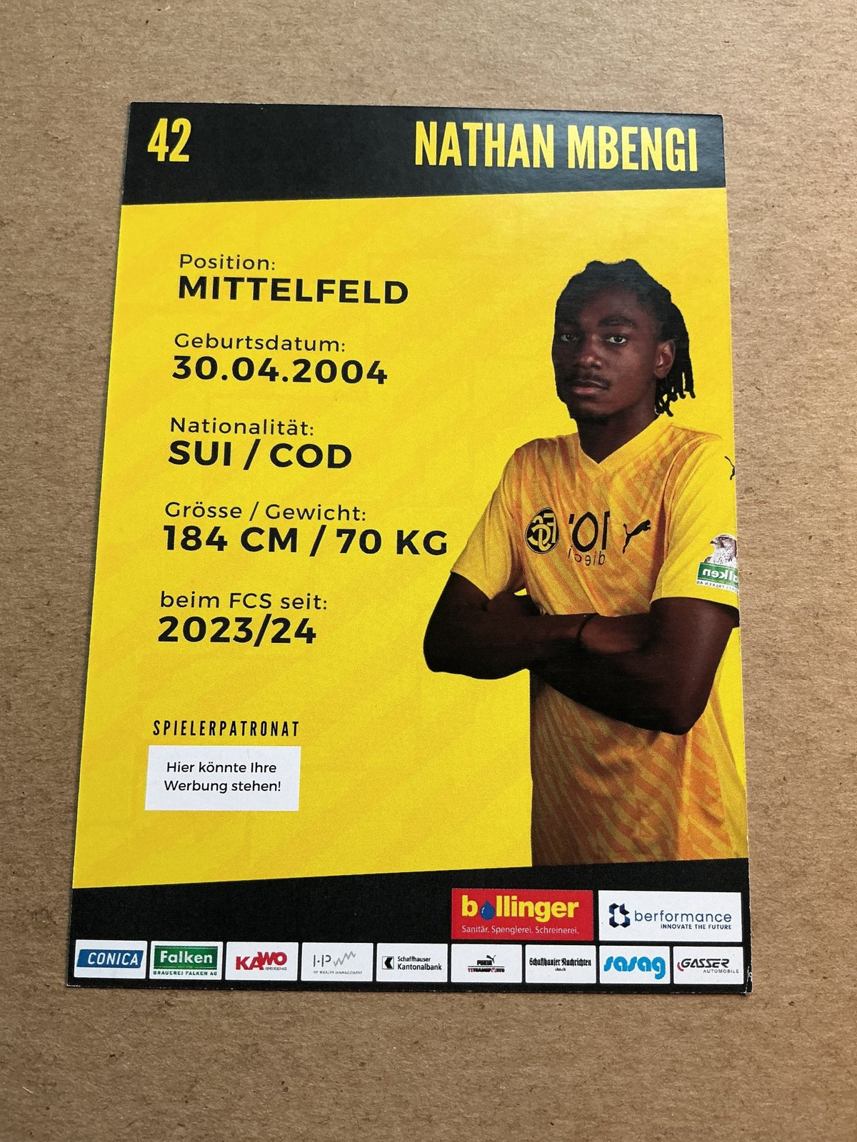 Nathan Mbengi, Switzerland 🇨🇭 FC Schaffhausen 2023/24 hand signed - Autographs-World
