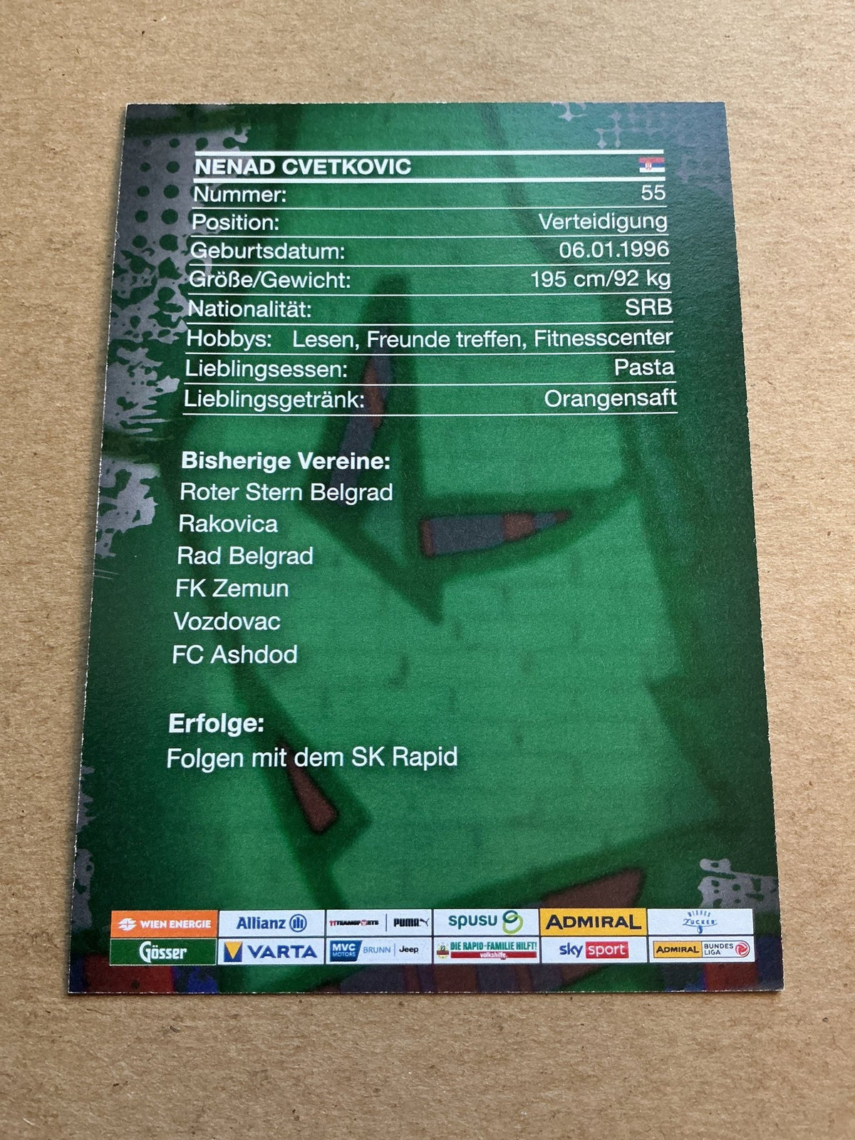 Nenad Cvetkovic, Serbia 🇷🇸 SK Rapid Wien 2023/24 hand signed - Autographs-World
