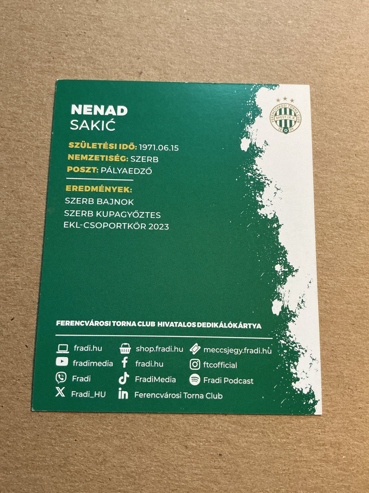 Nenad Sakić, Serbia 🇷🇸 Ferencváros TC 2023/24 hand signed - Autographs-World
