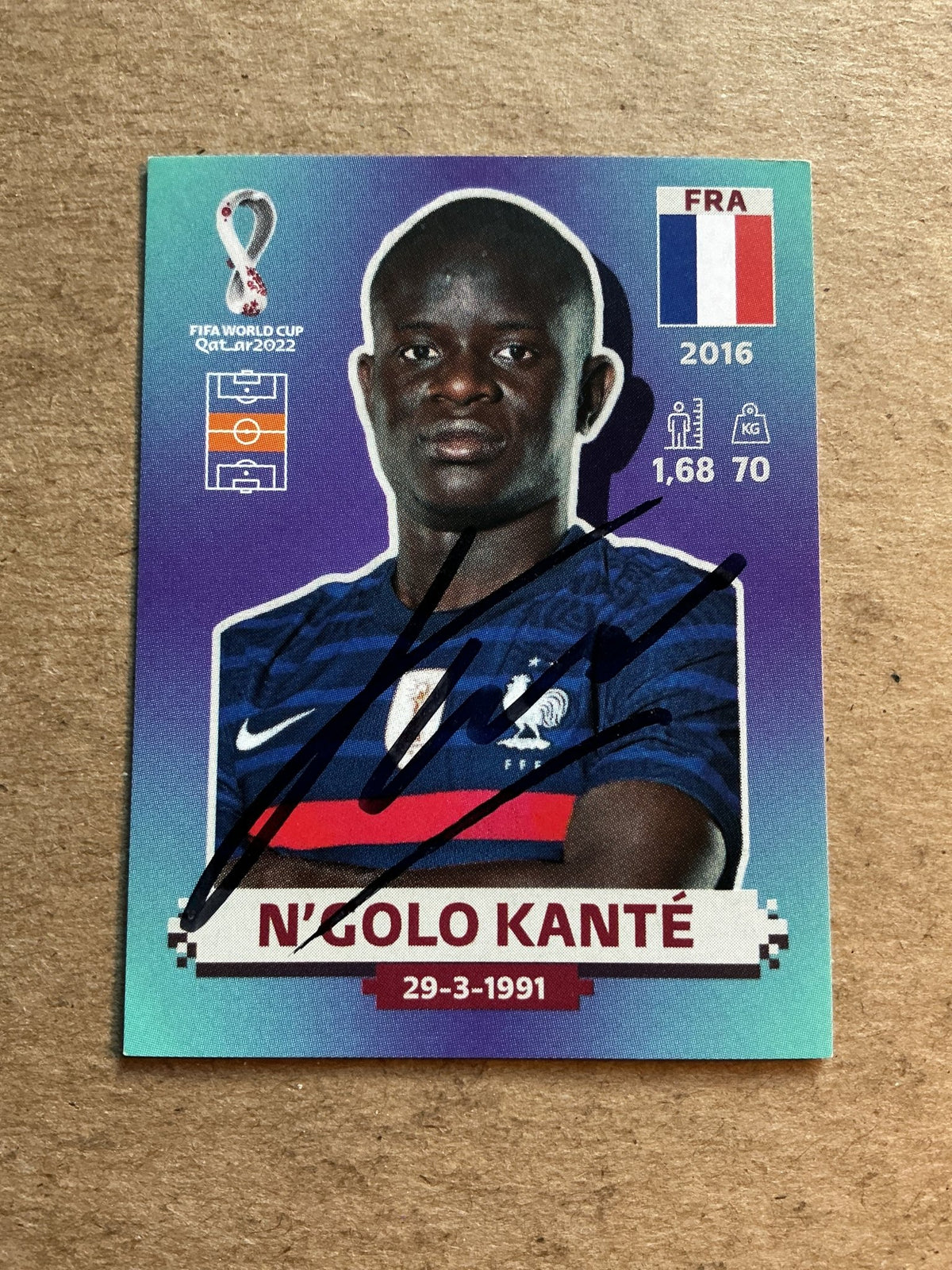 N’Golo Kante, France 🇫🇷 FIFA World Cup 2022 Panini hand signed - Autographs-World