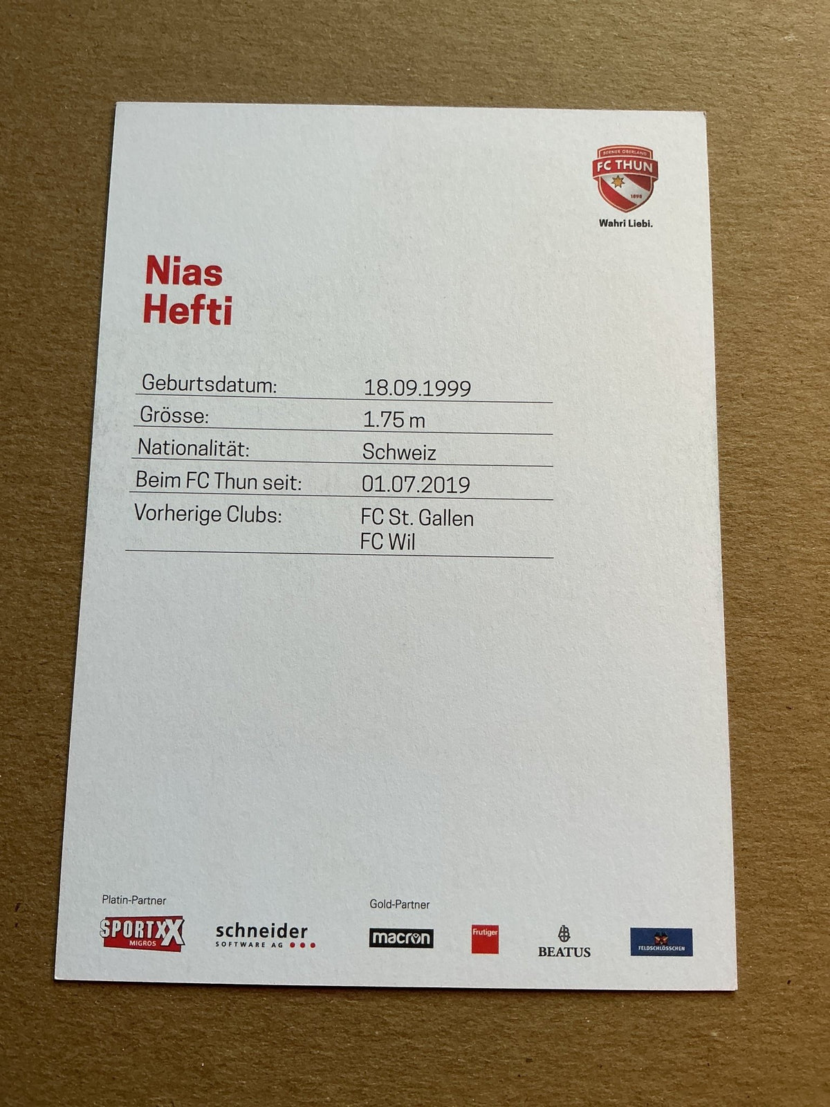 Nias Hefti, Switzerland 🇨🇭 FC Thun 2022/23 hand signed - Autographs-World