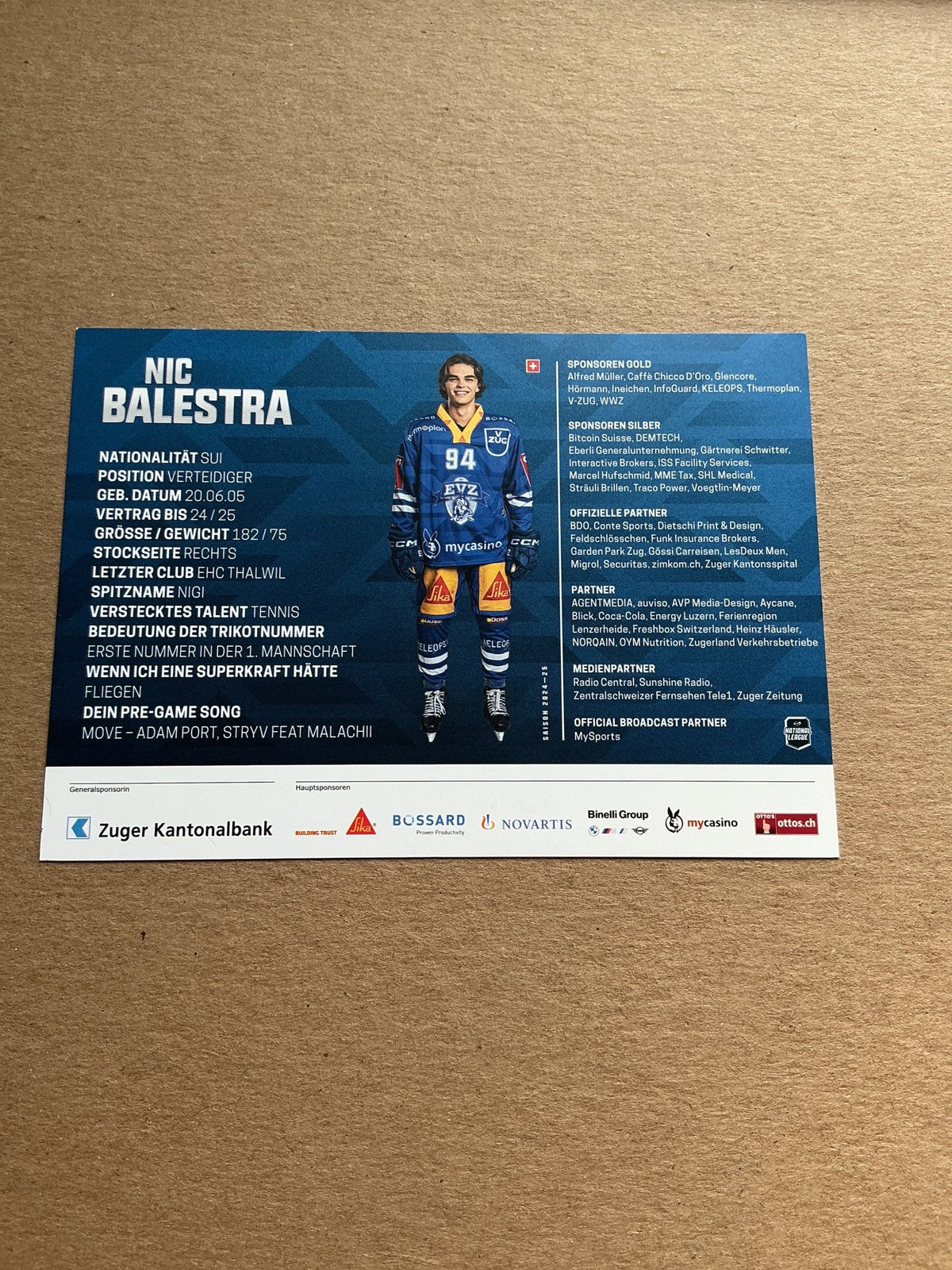 Nic Balestra, Switzerland 🇨🇭 EV Zug 2024/25 hand signed - Autographs-World