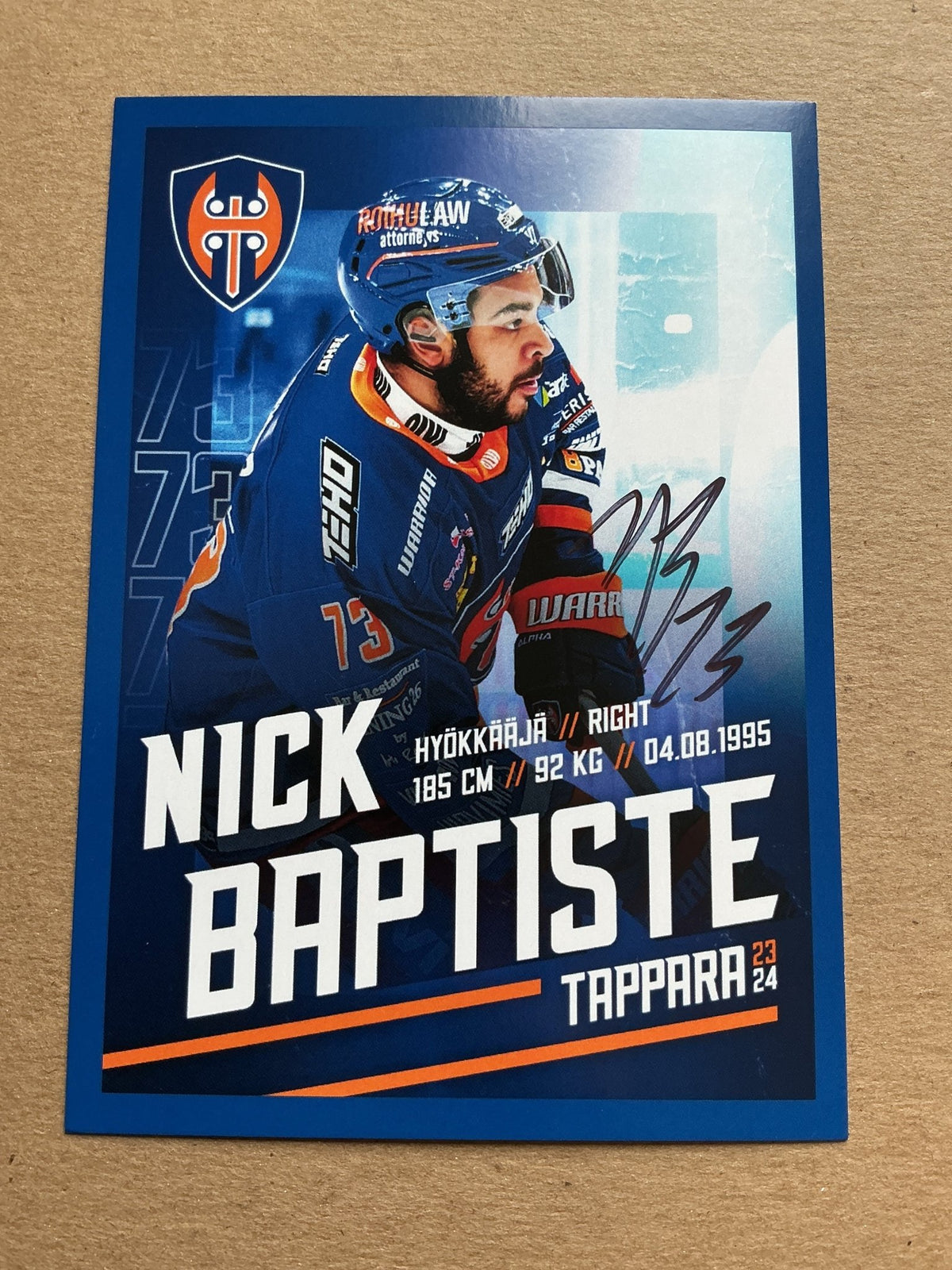 Nick Baptiste, Canada 🇨🇦 Tappara Tampere 2023/24 hand signed - Autographs-World