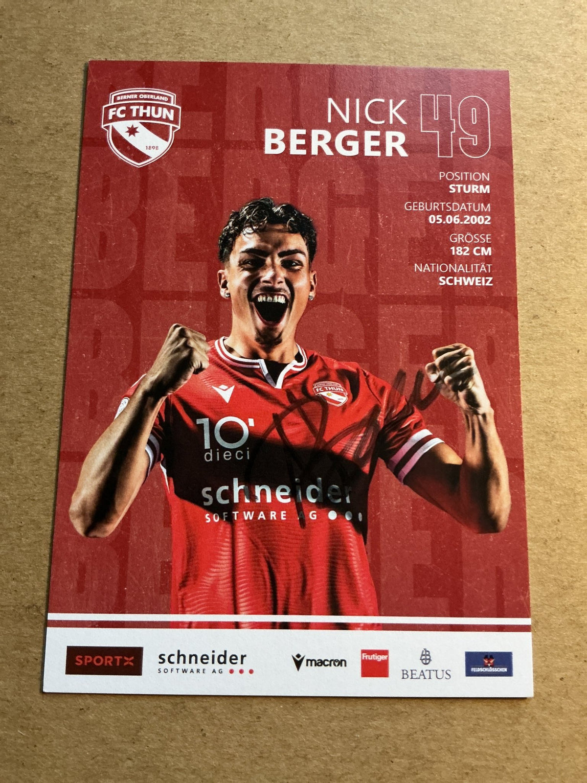 Nick Berger, Switzerland 🇨🇭 FC Thun 2023/24 hand signed - Autographs-World