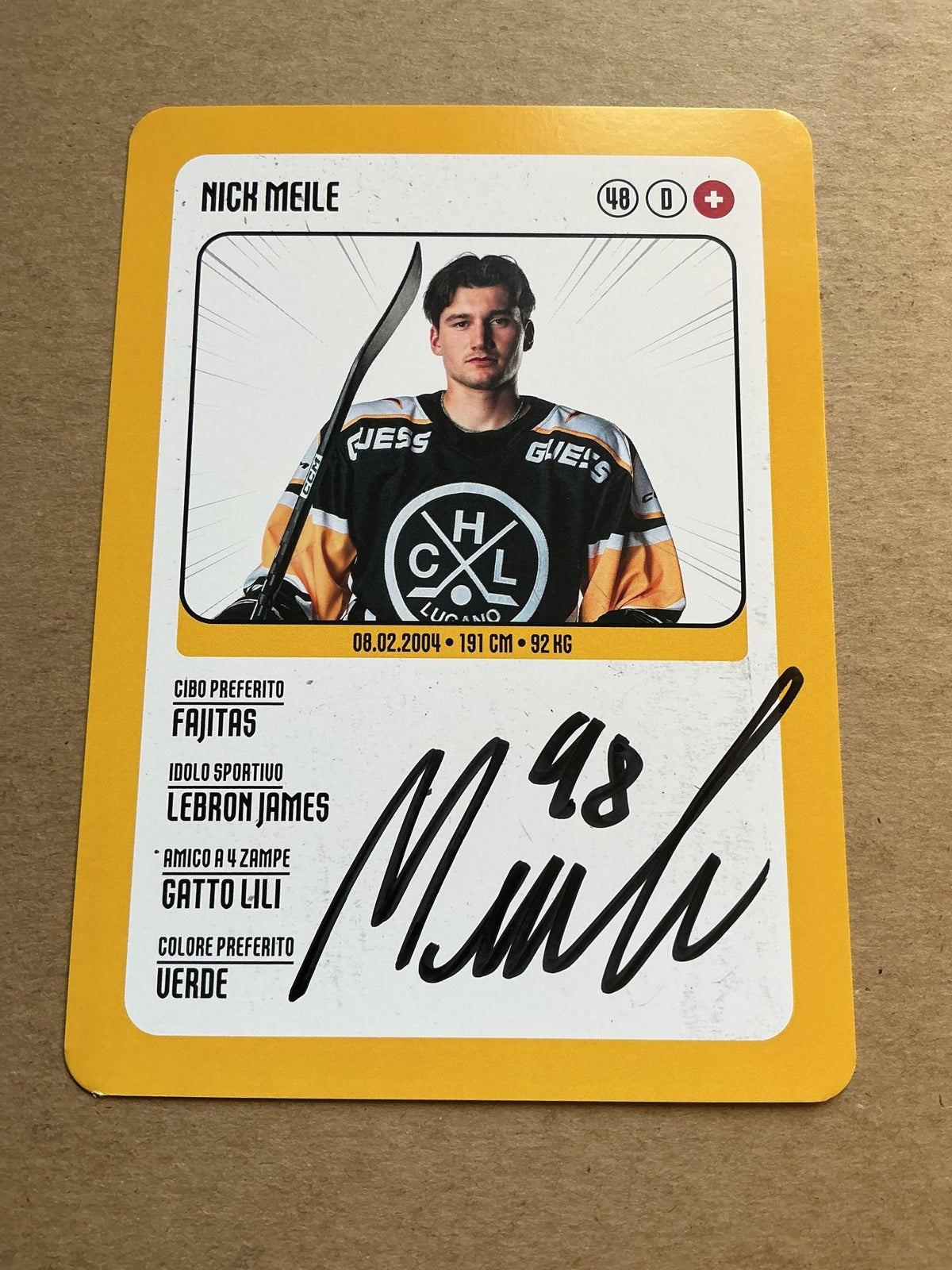 Nick Meile, Switzerland 🇨🇭 HC Lugano 2025/26 hand signed - Autographs-World