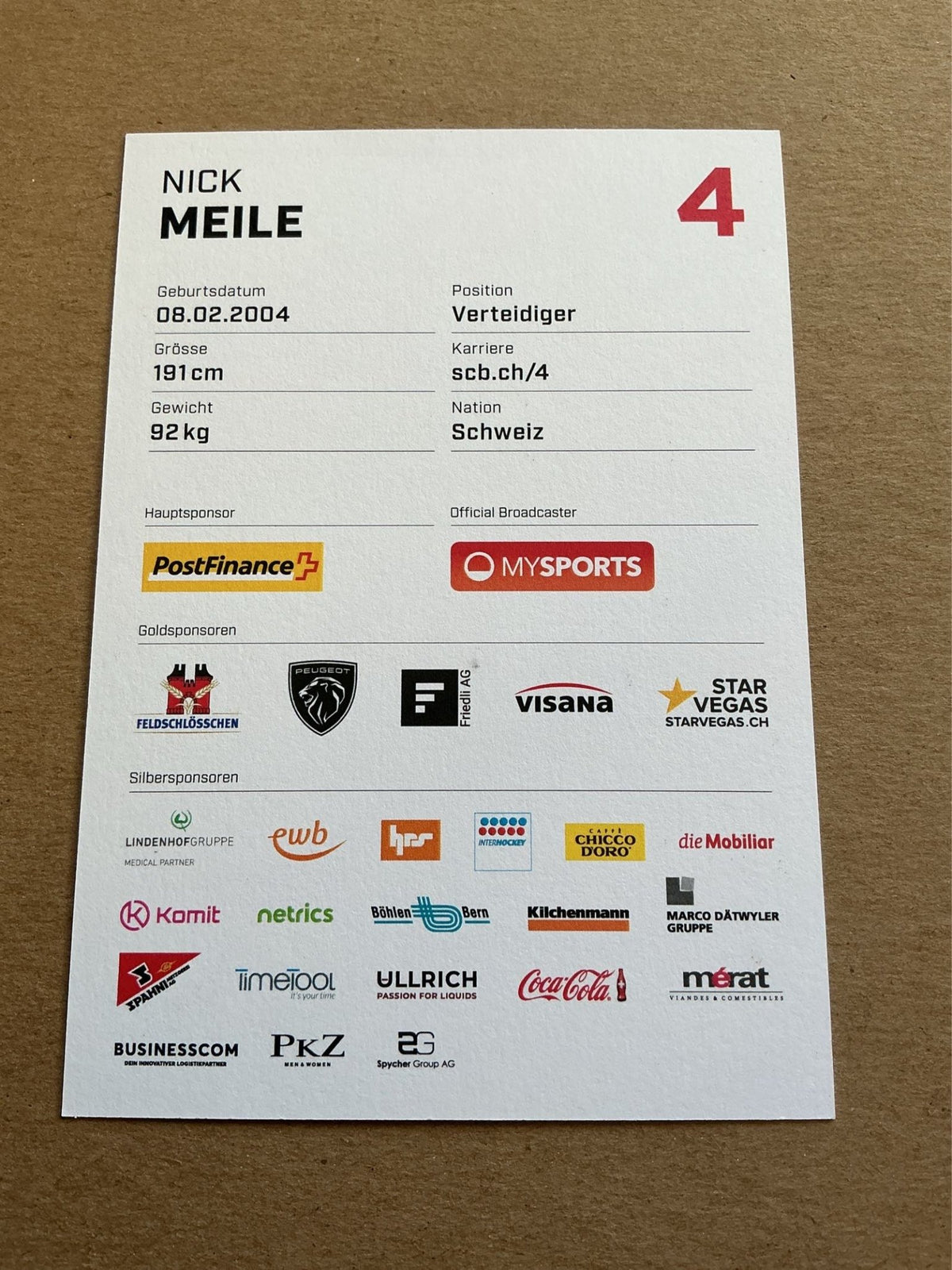 Nick Meile, Switzerland 🇨🇭 SC Bern 2023/24 hand signed - Autographs-World
