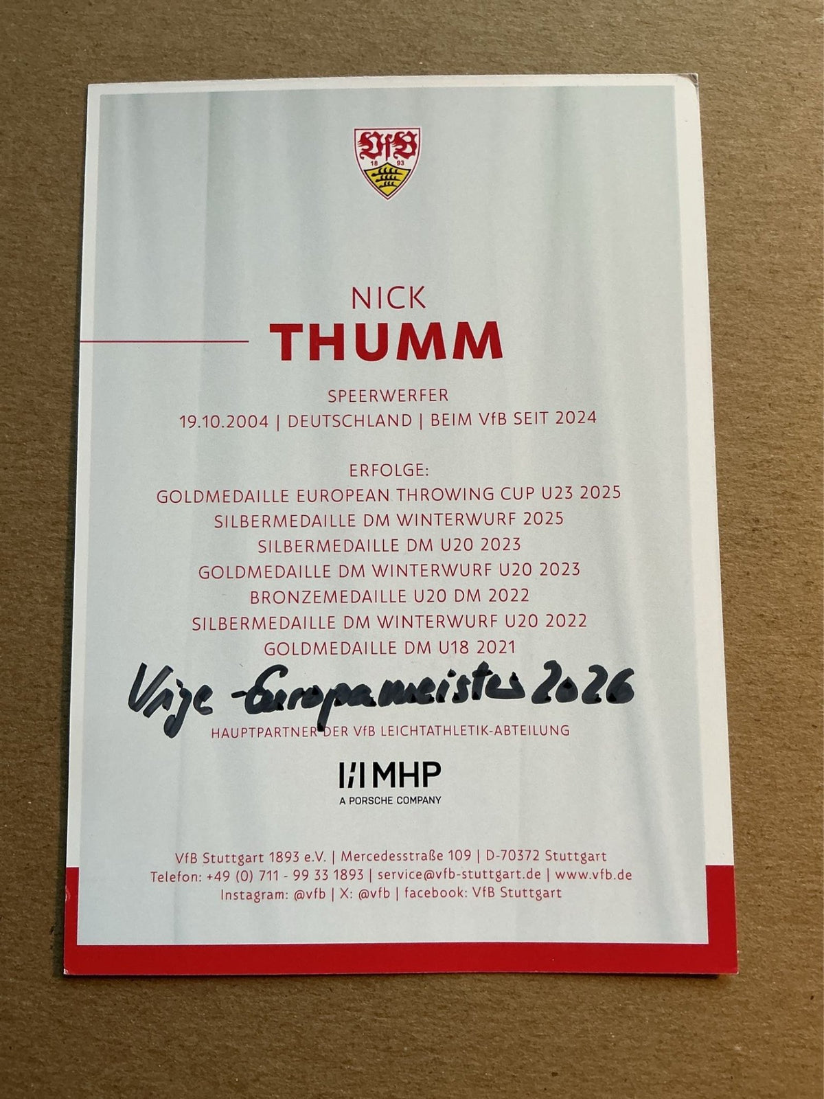 Nick Thumm, Germany 🇩🇪 Javelin Thrower Birmingham 2026 hand signed - Autographs-World