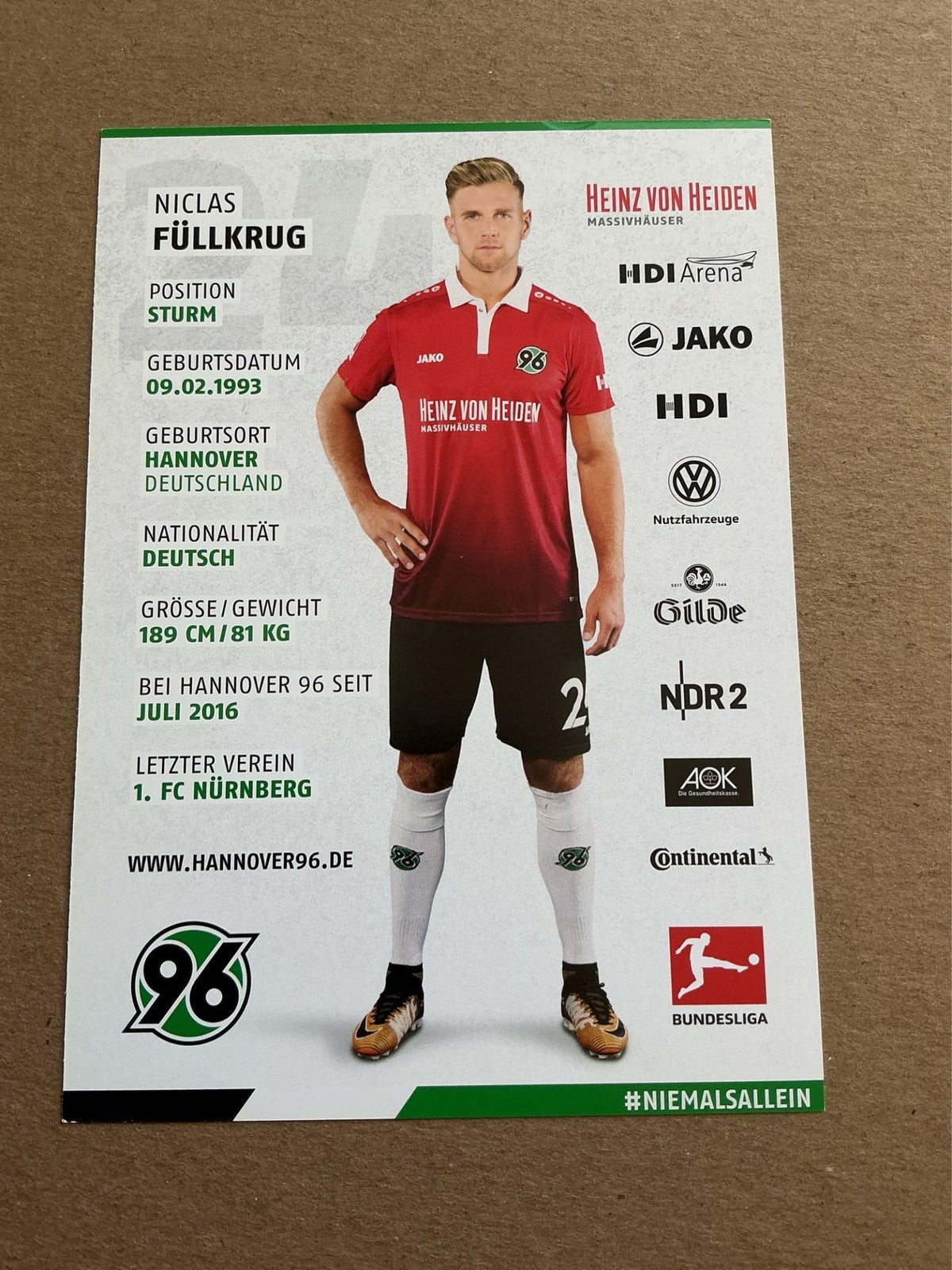 Niclas Füllkrug, Germany 🇩🇪 Hannover 96 2017/18 hand signed - Autographs-World
