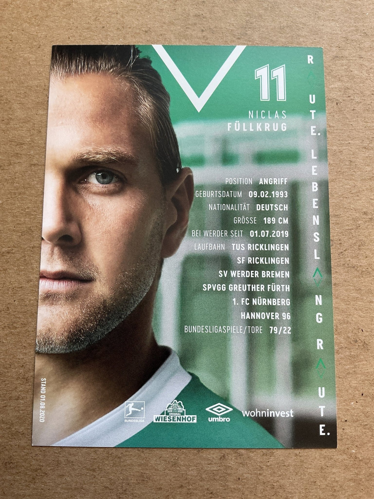 Niclas Füllkrug, Germany 🇩🇪 SV Werder Bremen 2020/21 hand signed - Autographs-World