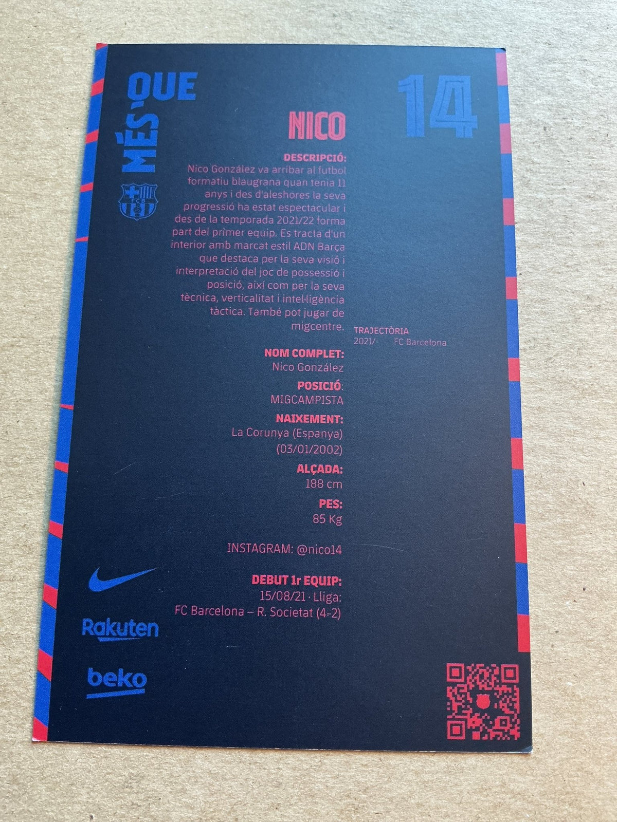 Nico Gonzalez, Spain 🇪🇸 FC Barcelona 2021/22 hand signed - Autographs-World