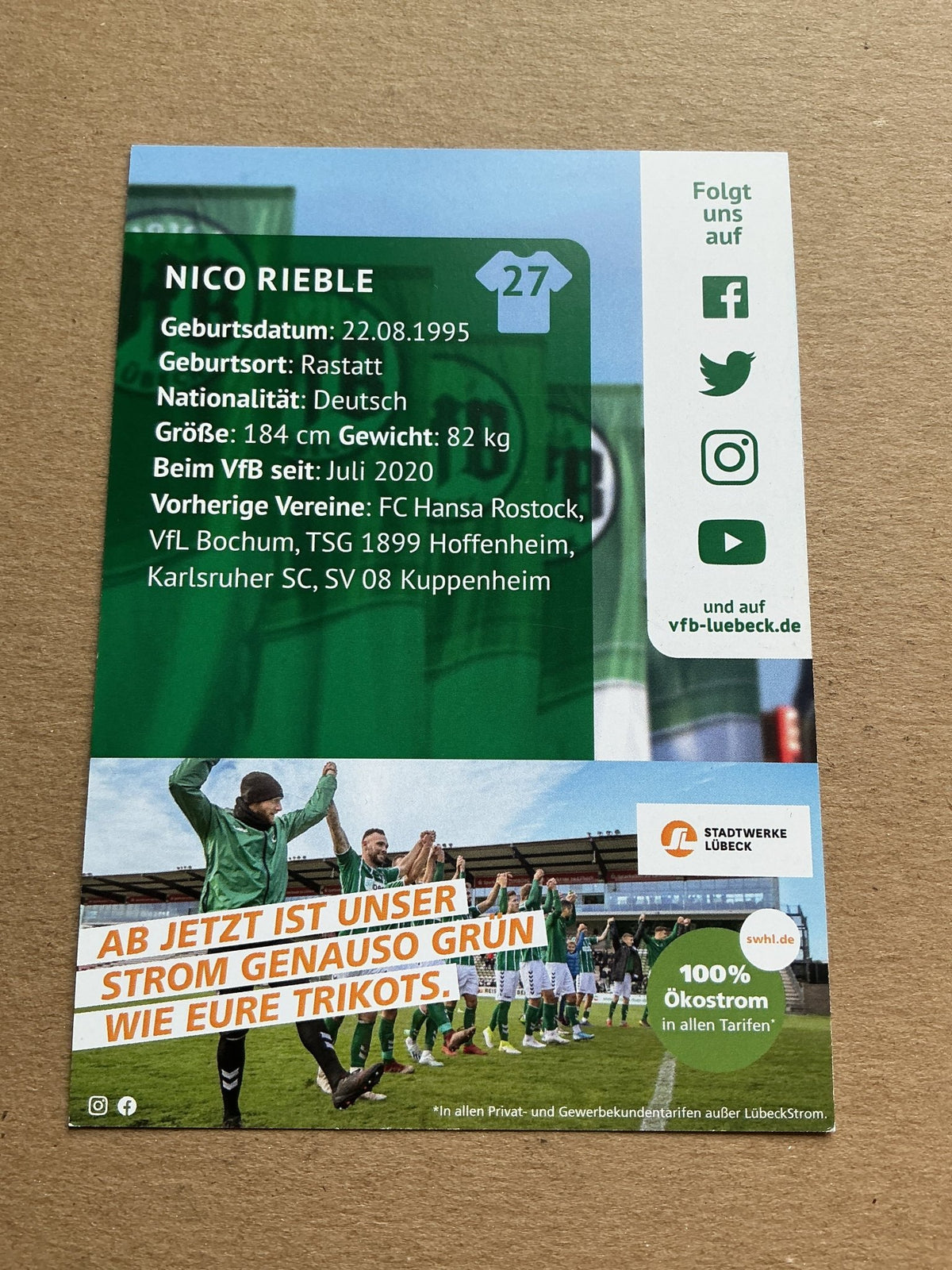 Nico Rieble, Germany 🇩🇪 VfB Lübeck 2020/21 hand signed - Autographs-World