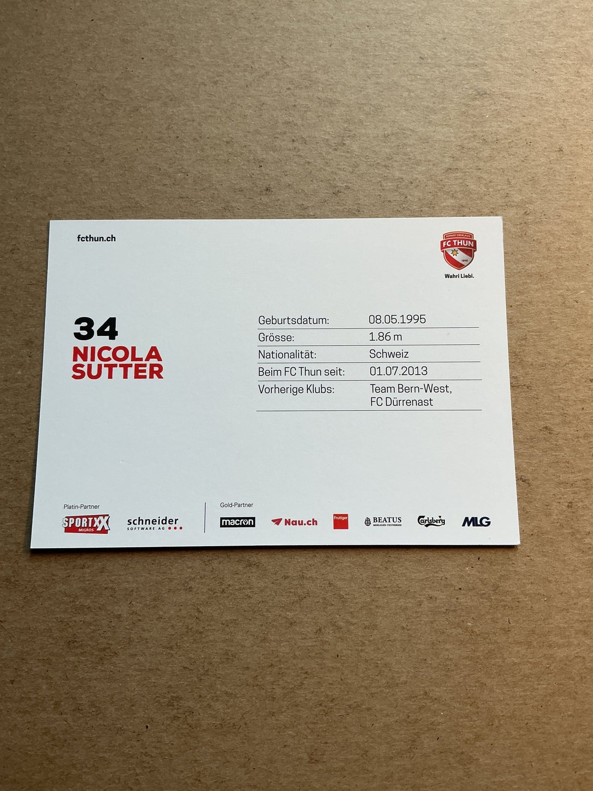 Nicola Sutter, Switzerland 🇨🇭 FC Thun 2020/21 hand signed - Autographs-World