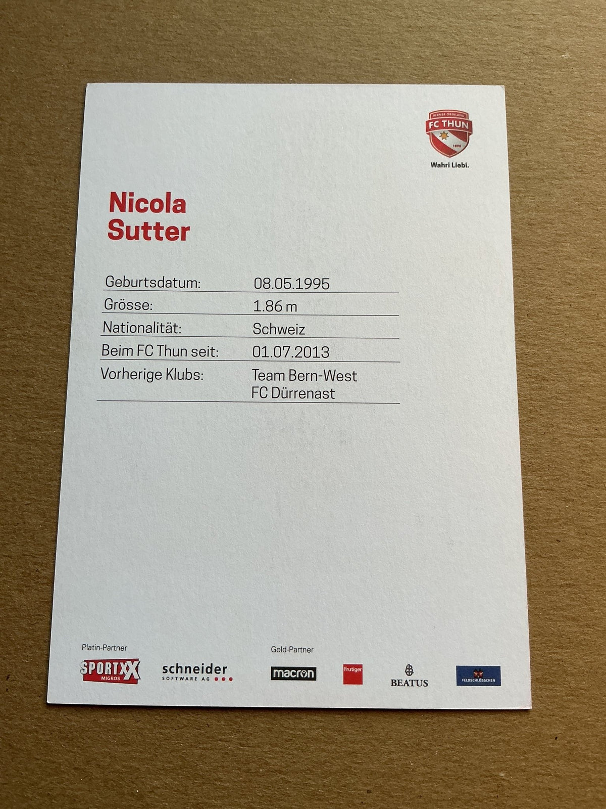 Nicola Sutter, Switzerland 🇨🇭 FC Thun 2022/23 hand signed - Autographs-World
