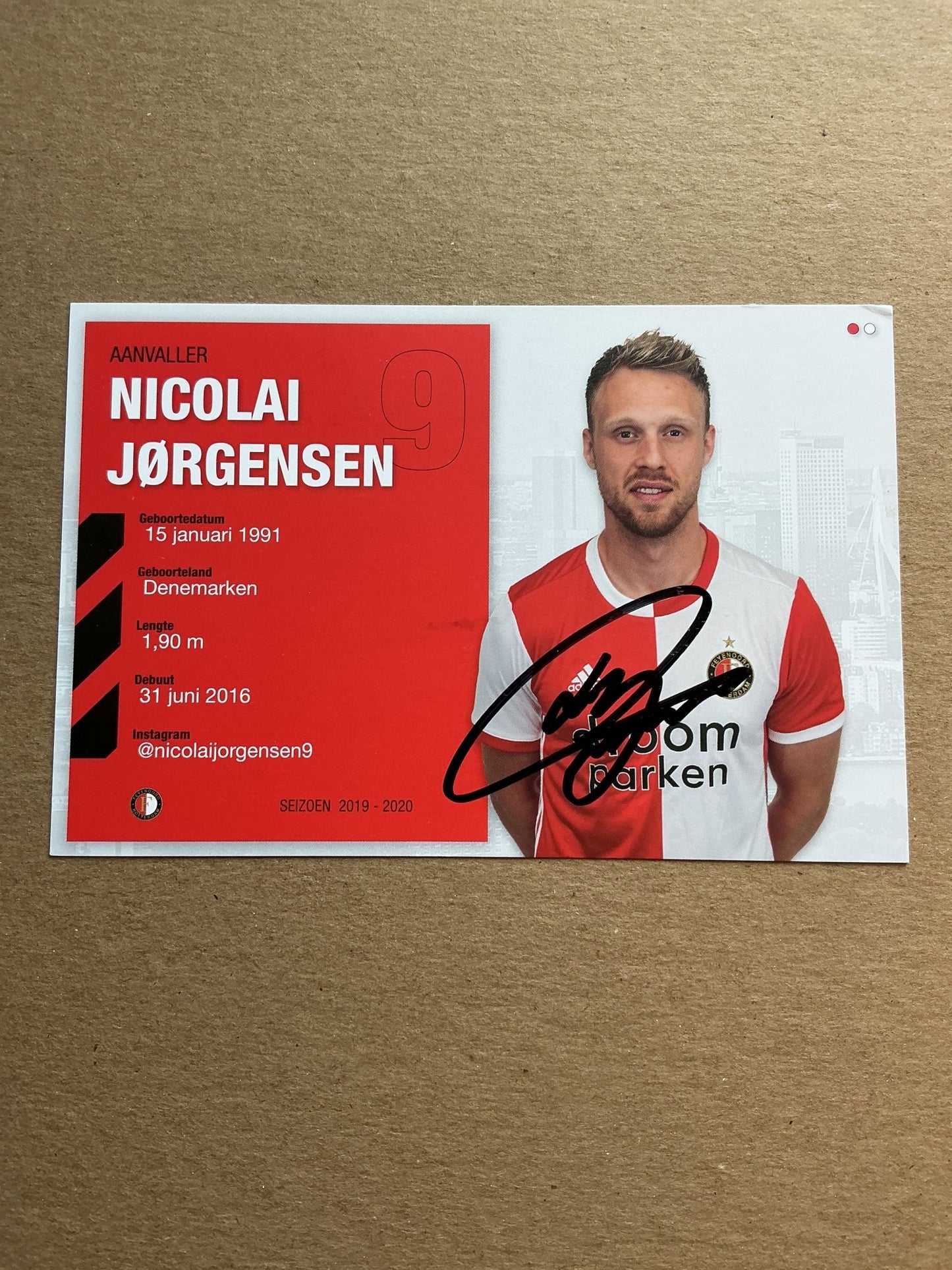 Nicolai Jørgensen, Denmark 🇩🇰 Feyenoord Rotterdam 2019/20 hand signed - Autographs-World