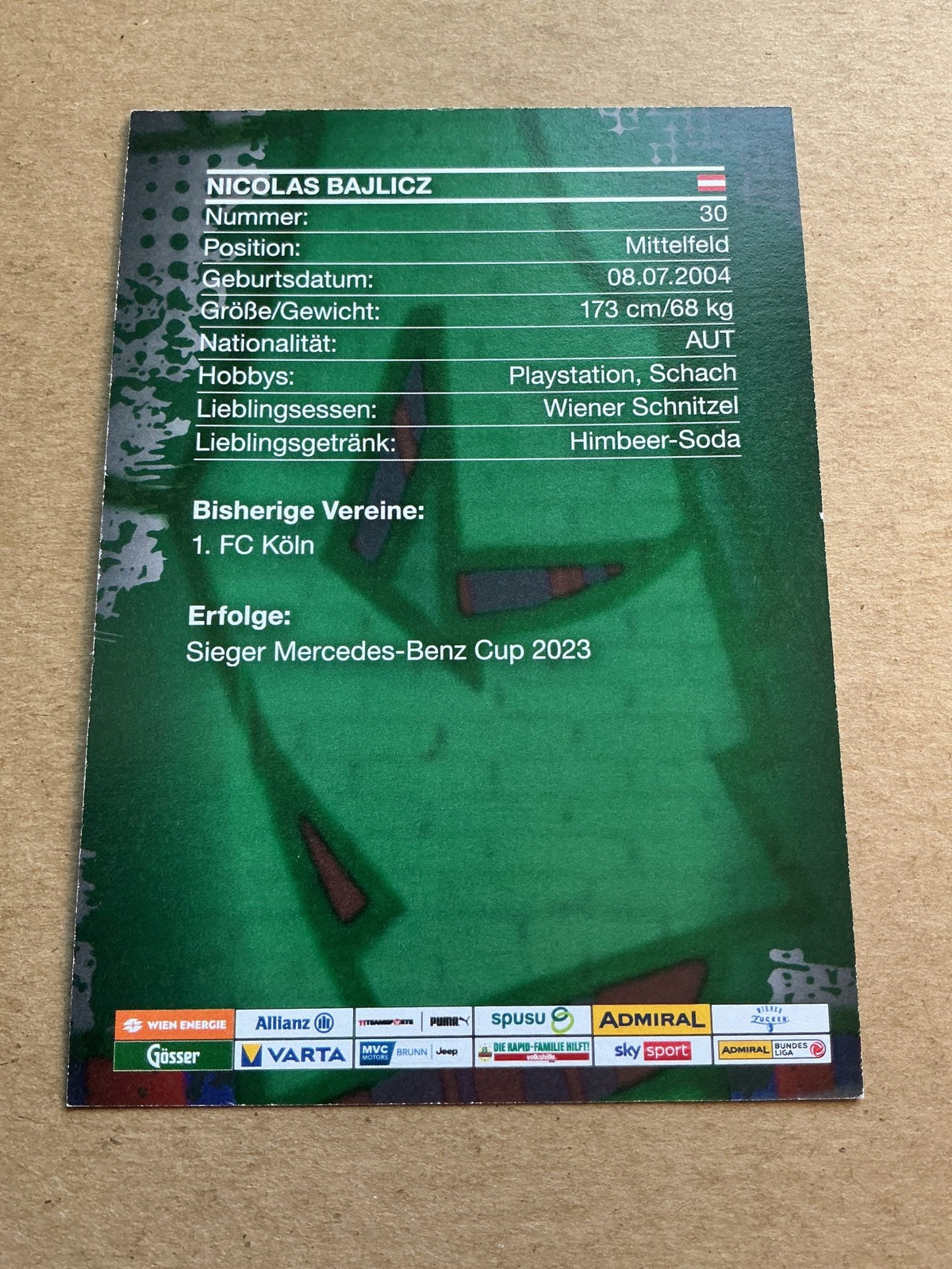 Nicolas Bajlicz, Austria 🇦🇹 SK Rapid Wien 2023/24 hand signed - Autographs-World