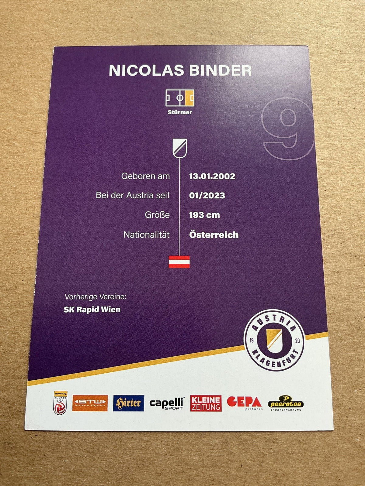 Nicolas Binder, Austria 🇦🇹 Austria Klagenfurt 2023/24 hand signed - Autographs-World