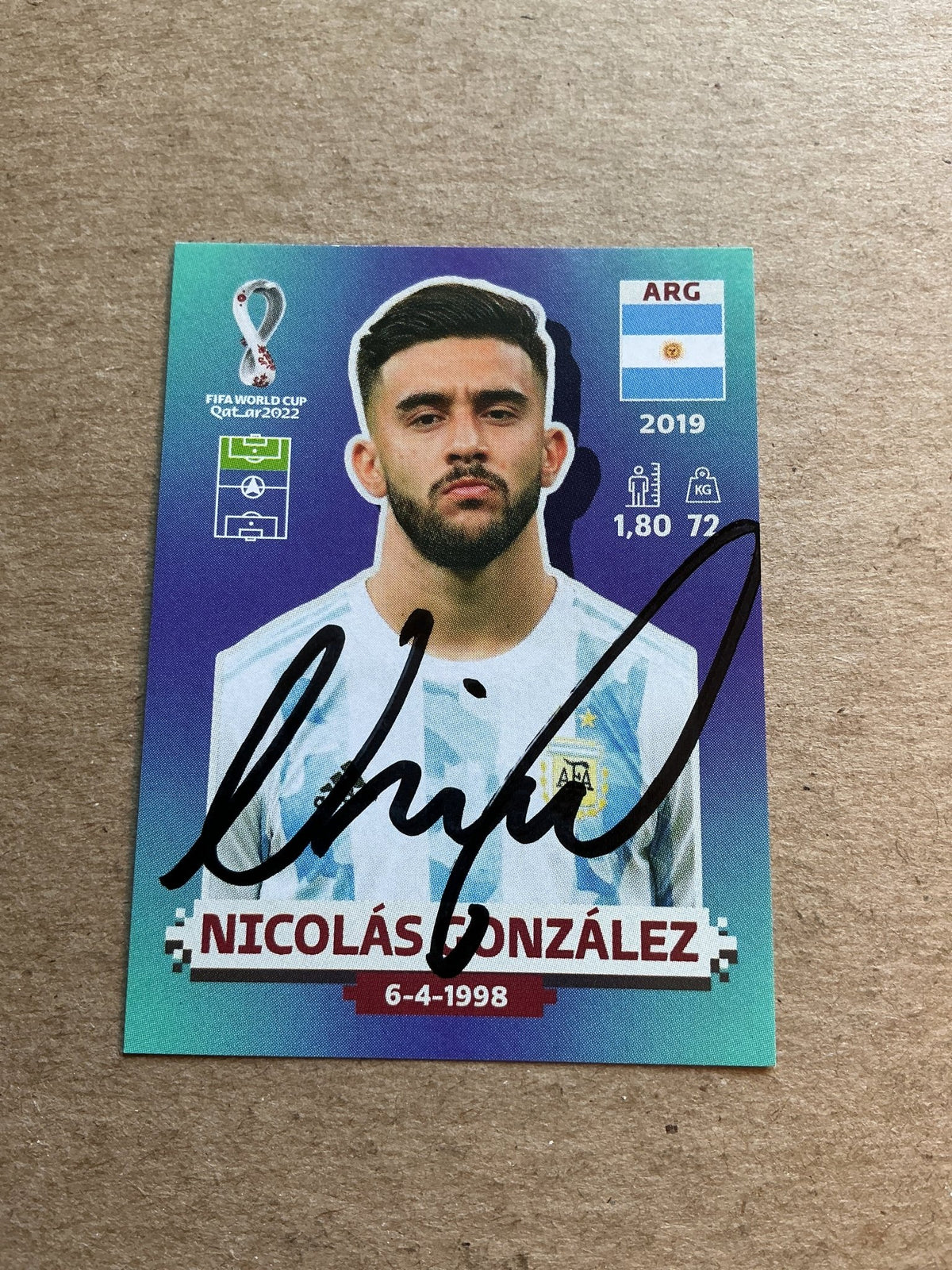 Nicolas Gonzalez, Argentina 🇦🇷 FIFA World Cup 2022 Panini hand signed - Autographs-World