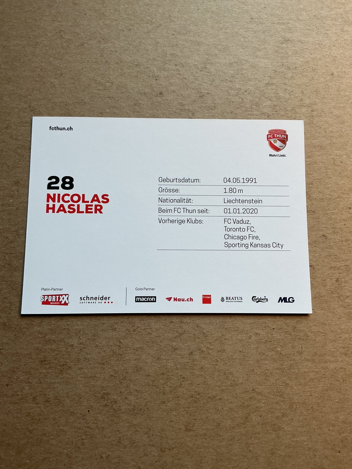 Nicolas Hasler, Liechtenstein 🇱🇮 FC Thun 2020/21 hand signed - Autographs-World