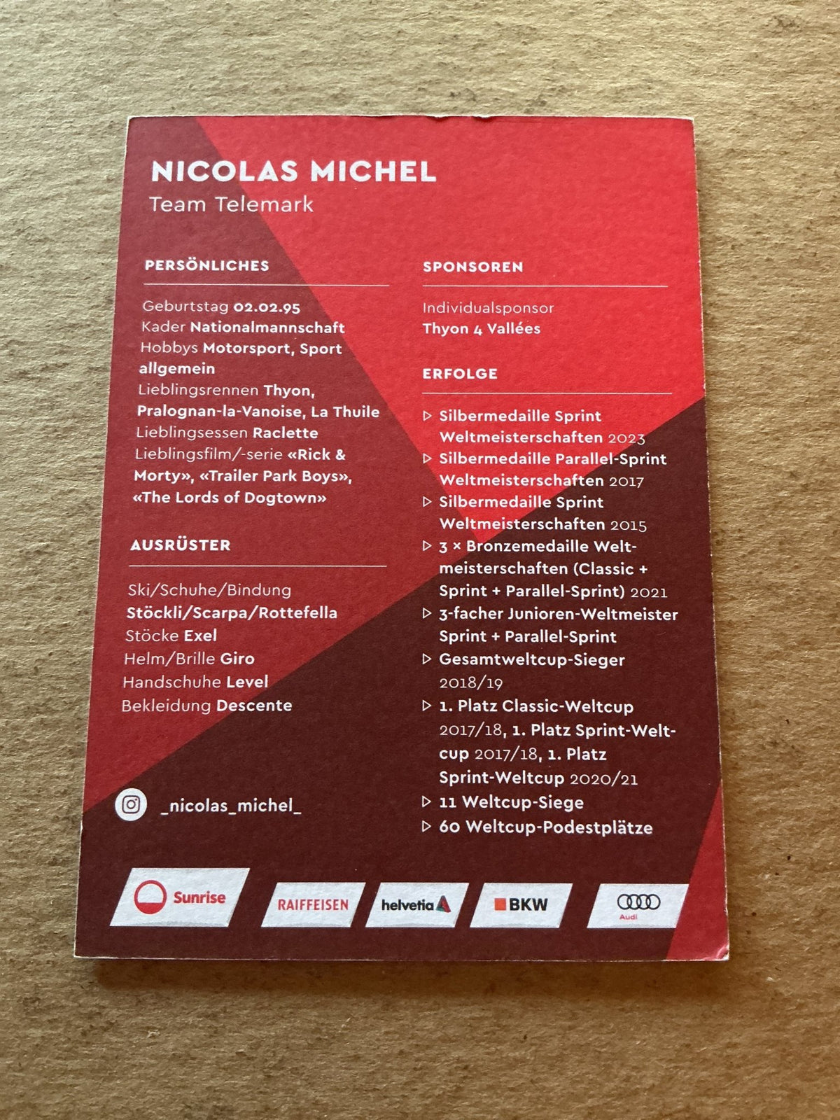 Nicolas Michel, Switzerland 🇨🇭 Telemark 2023/24 hand signed - Autographs-World