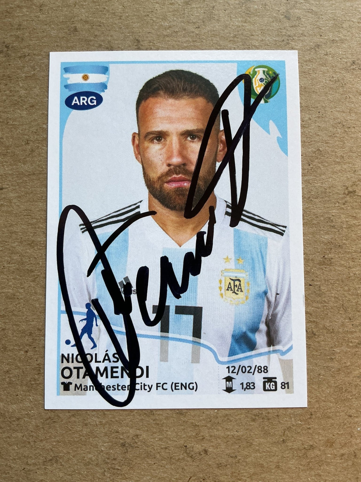 Nicolás Otamendi, Argentina 🇦🇷 Copa America 2019 Panini hand signed - Autographs-World