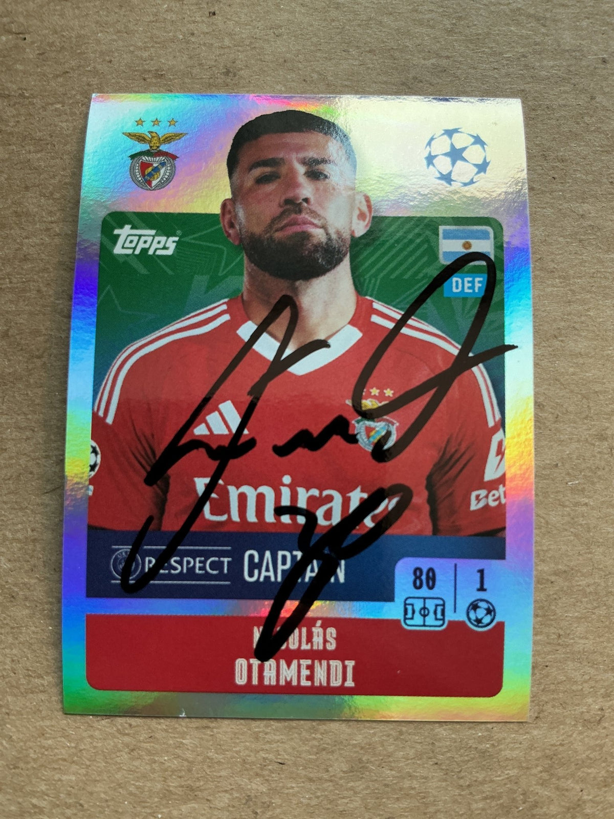 Nicolas Otamendi, Argentina 🇦🇷 SL Benfica 2024/25 Topps hand signed - Autographs-World